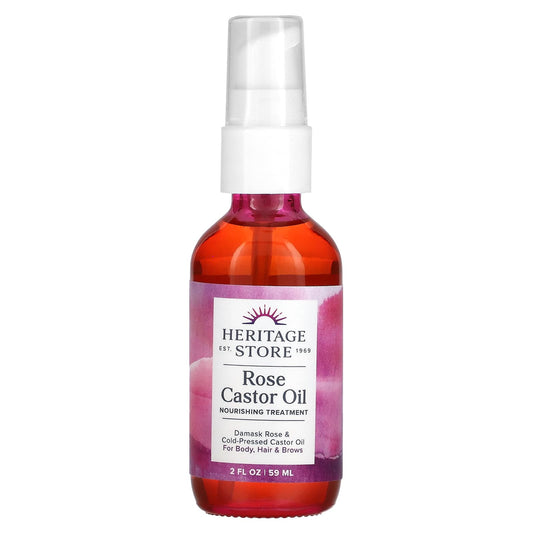 Rose Castor Oil for Hair, Body, and Brows by Heritage Store 2 fl oz - Image 1