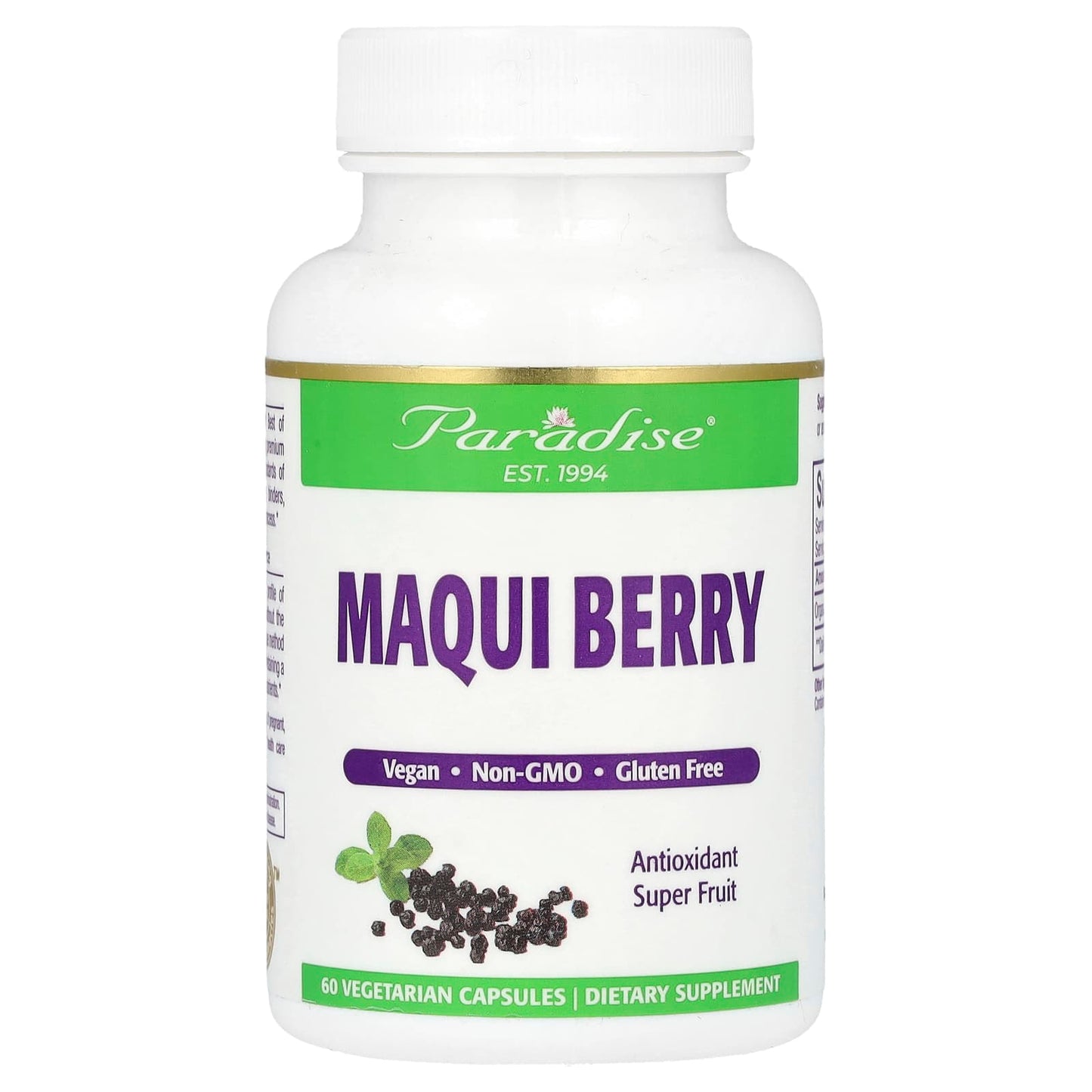 Paradise Herbs, Maqui Berry, 60 Vegetarian Capsules (400 mg per Capsule) - Image 1