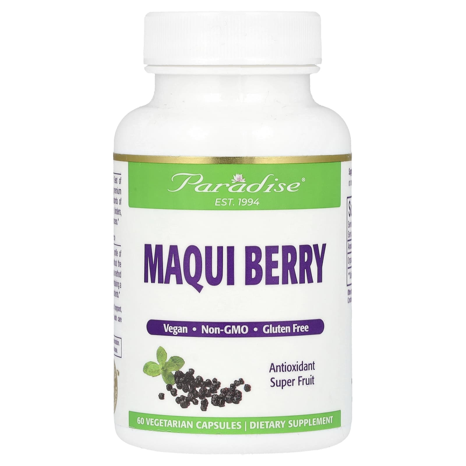 Paradise Herbs, Maqui Berry, 60 Vegetarian Capsules (400 mg per Capsule) - Image 1