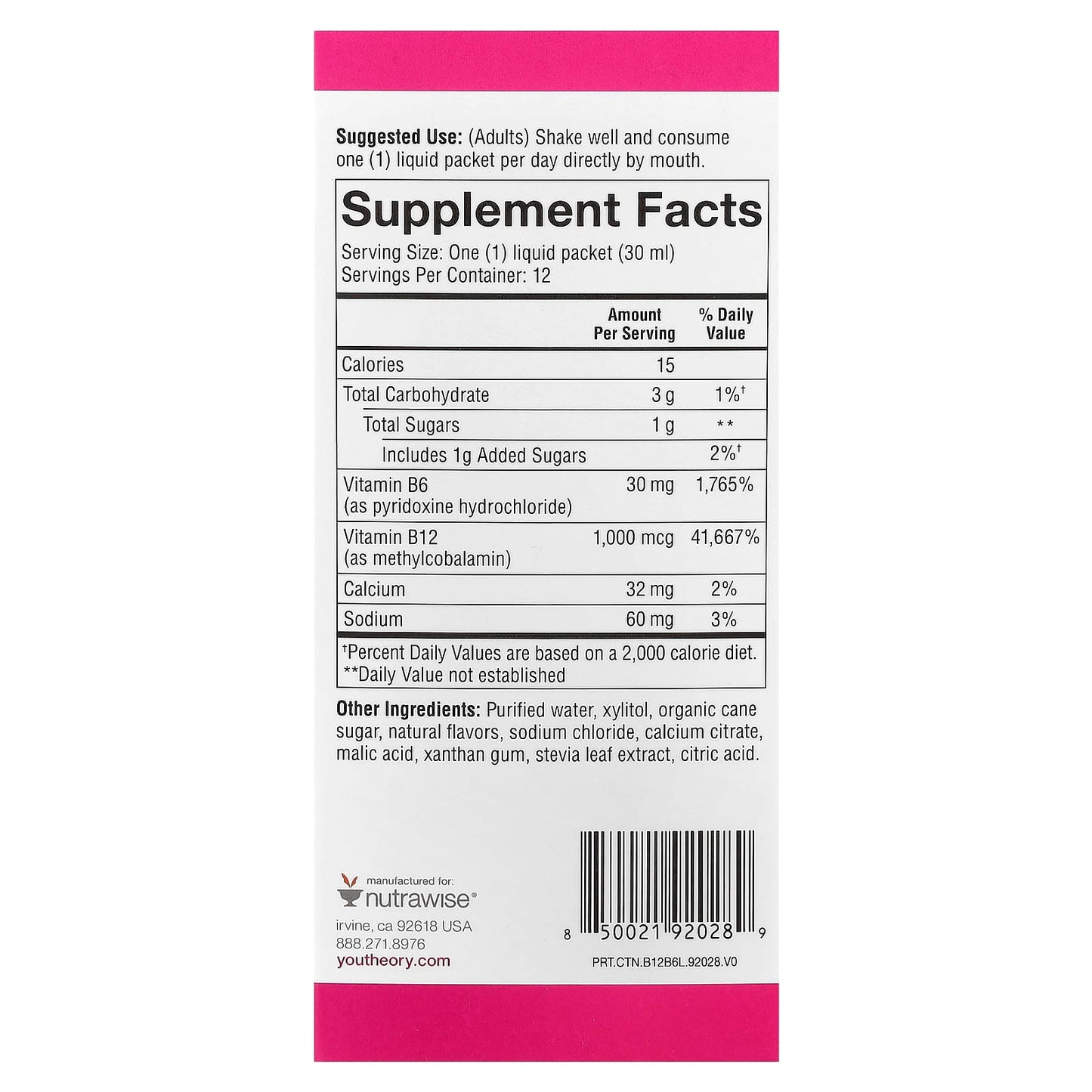 Youtheory, B12 B6 Liquid, On The Go, Raspberry, 12 Packets, 1 fl oz (30 ml) Each - Image 2