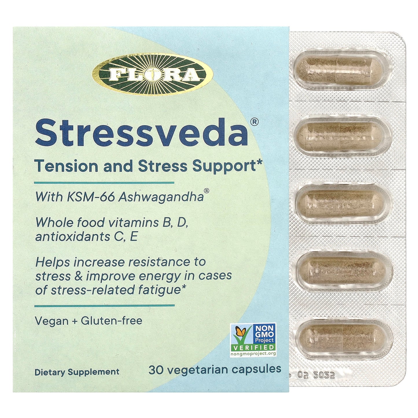 Flora Stressveda with KSM-66 Ashwagandha, 30 Capsules for Stress Support - Image 1