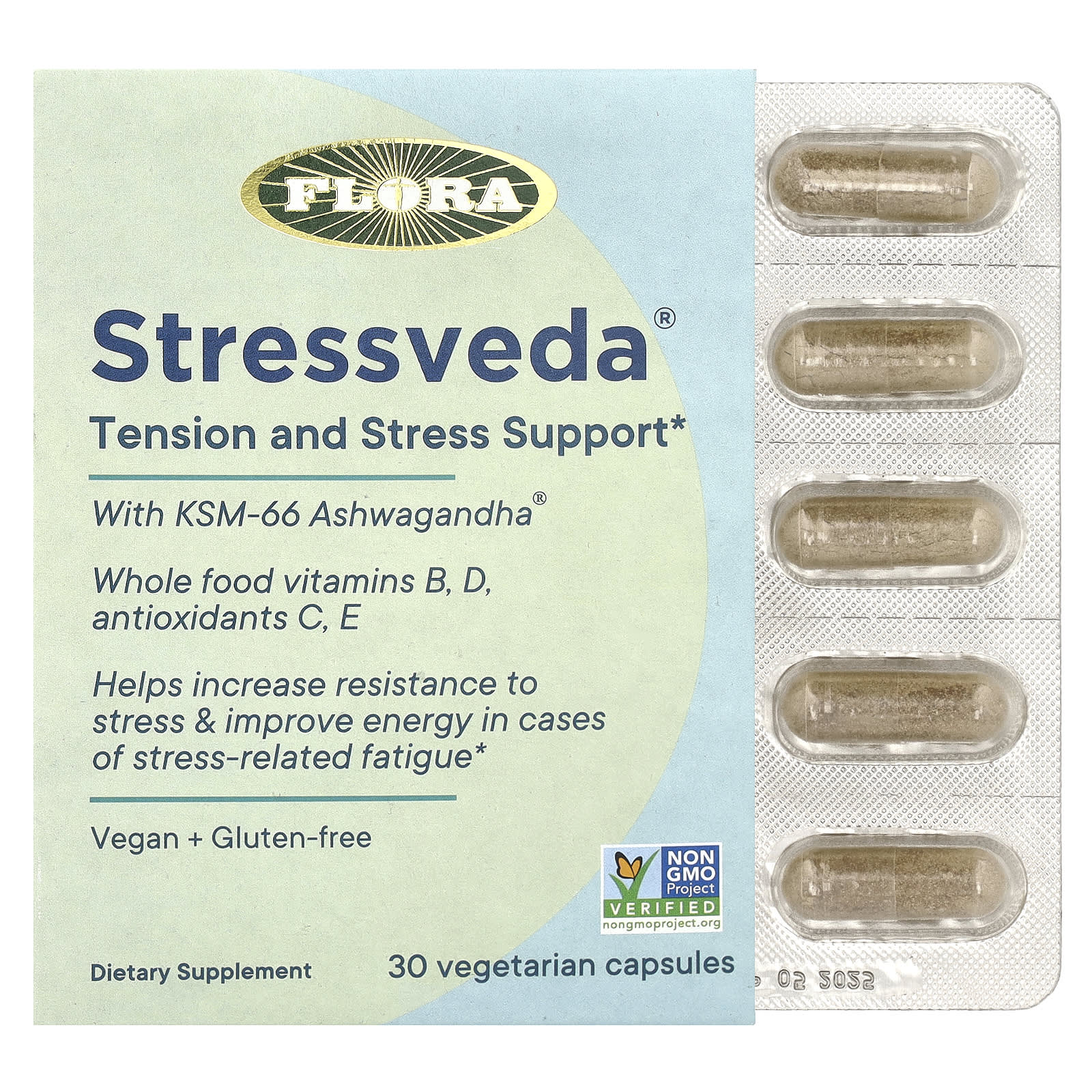 Flora Stressveda with KSM-66 Ashwagandha, 30 Capsules for Stress Support - Image 1