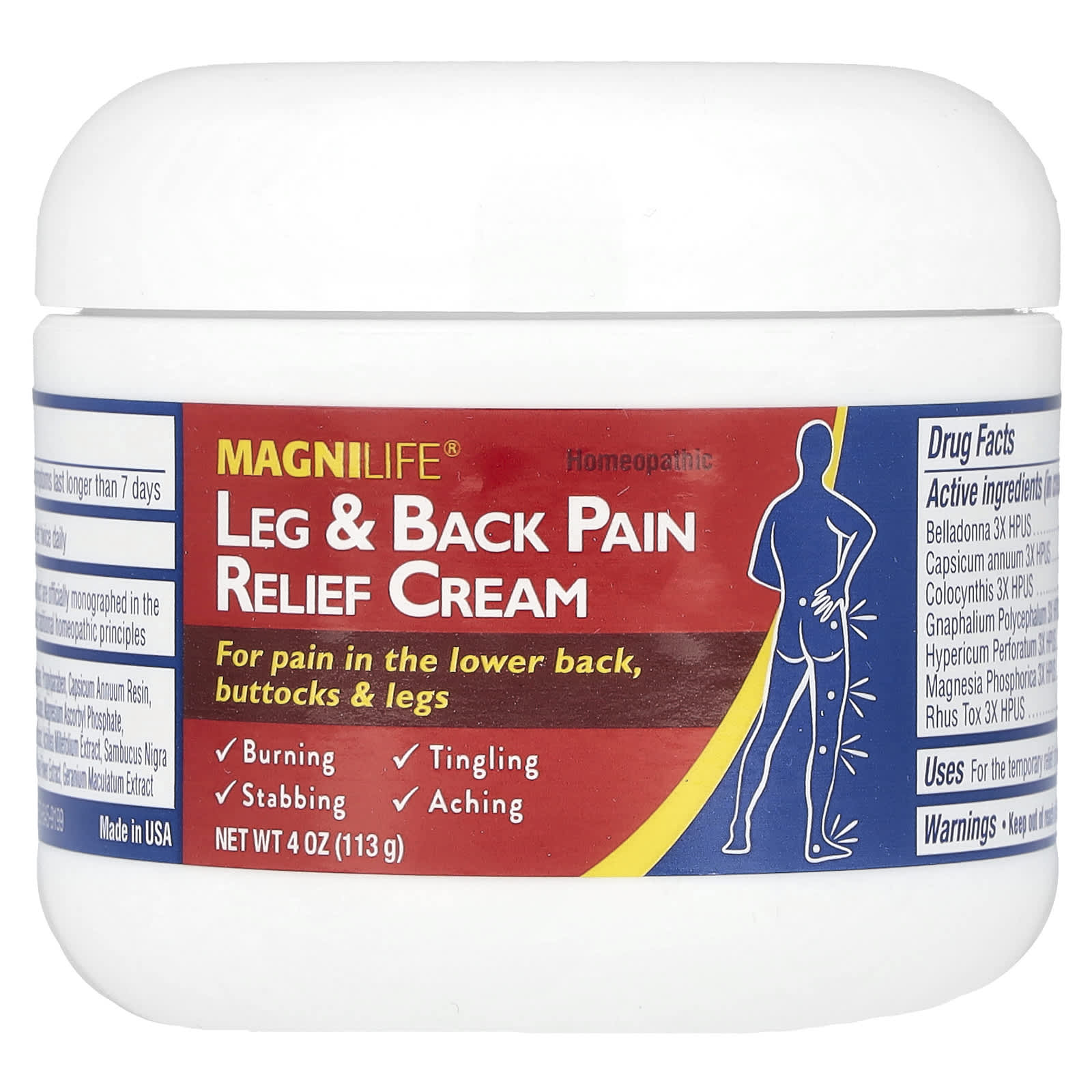 MagniLife, Leg & Back Pain Relief Cream, 4 oz (113 g) - Image 1