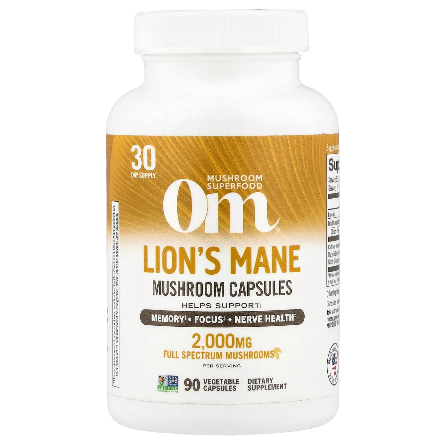 Om Mushrooms, Lions's Mane Mushroom Capsules, 90 Vegetable Capsules (666 mg per Capsule) - Image 1