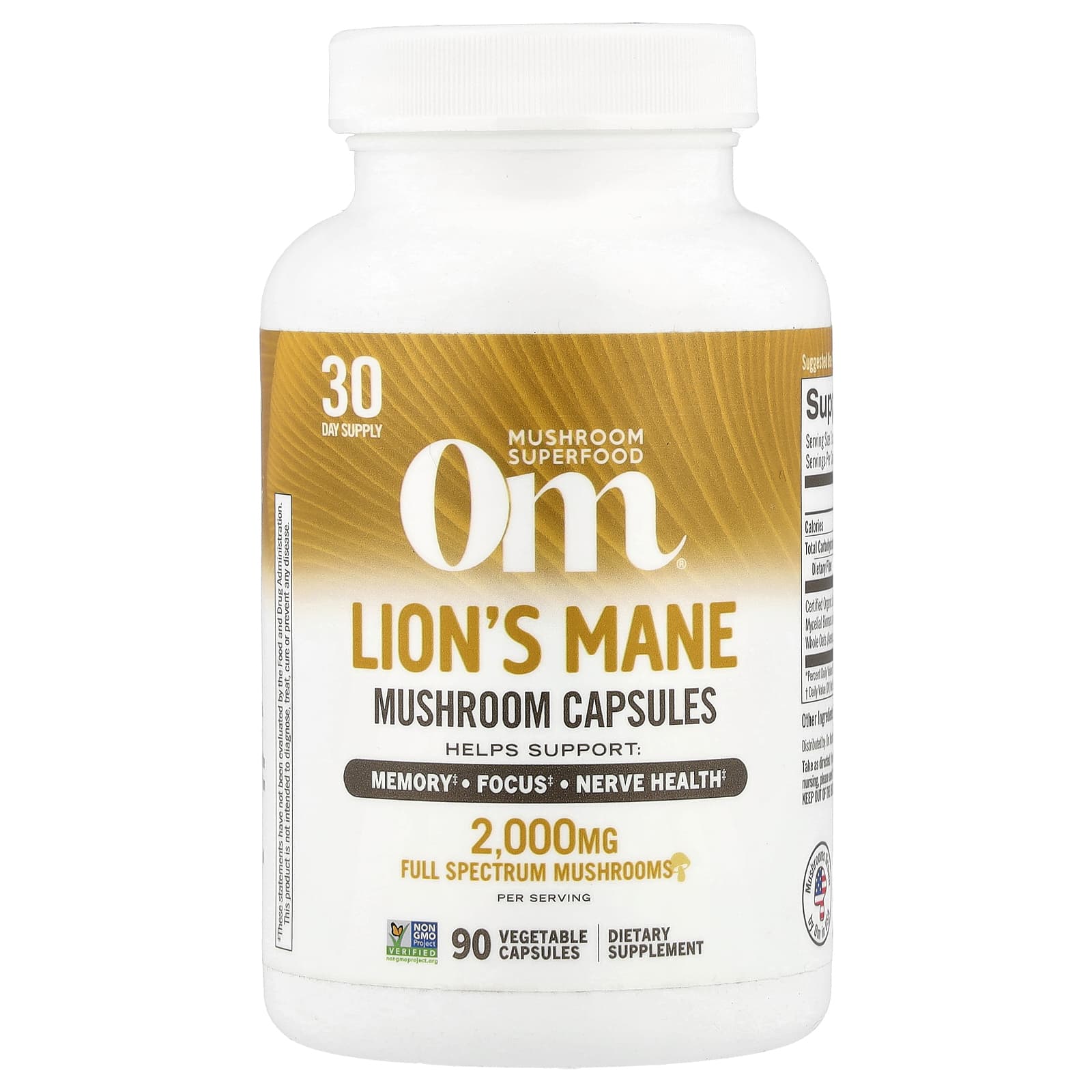 Om Mushrooms, Lions's Mane Mushroom Capsules, 90 Vegetable Capsules (666 mg per Capsule) - Image 1