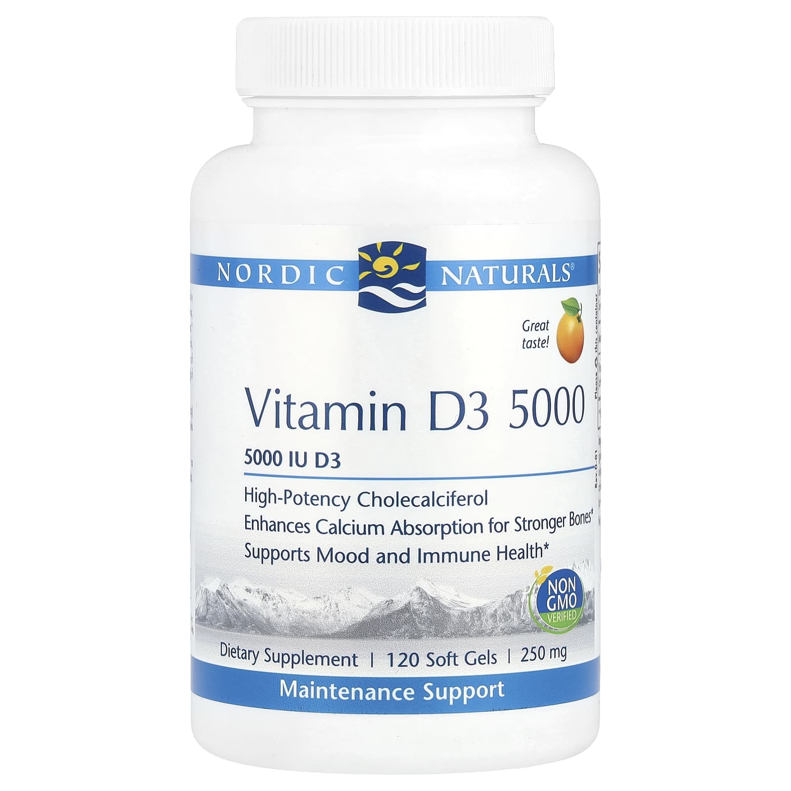 Nordic Naturals, Vitamin D3 5000, Orange, 5,000 IU, 120 Soft Gels - Image 1