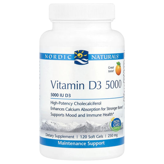 Nordic Naturals, Vitamin D3 5000, Orange, 5,000 IU, 120 Soft Gels - Image 1