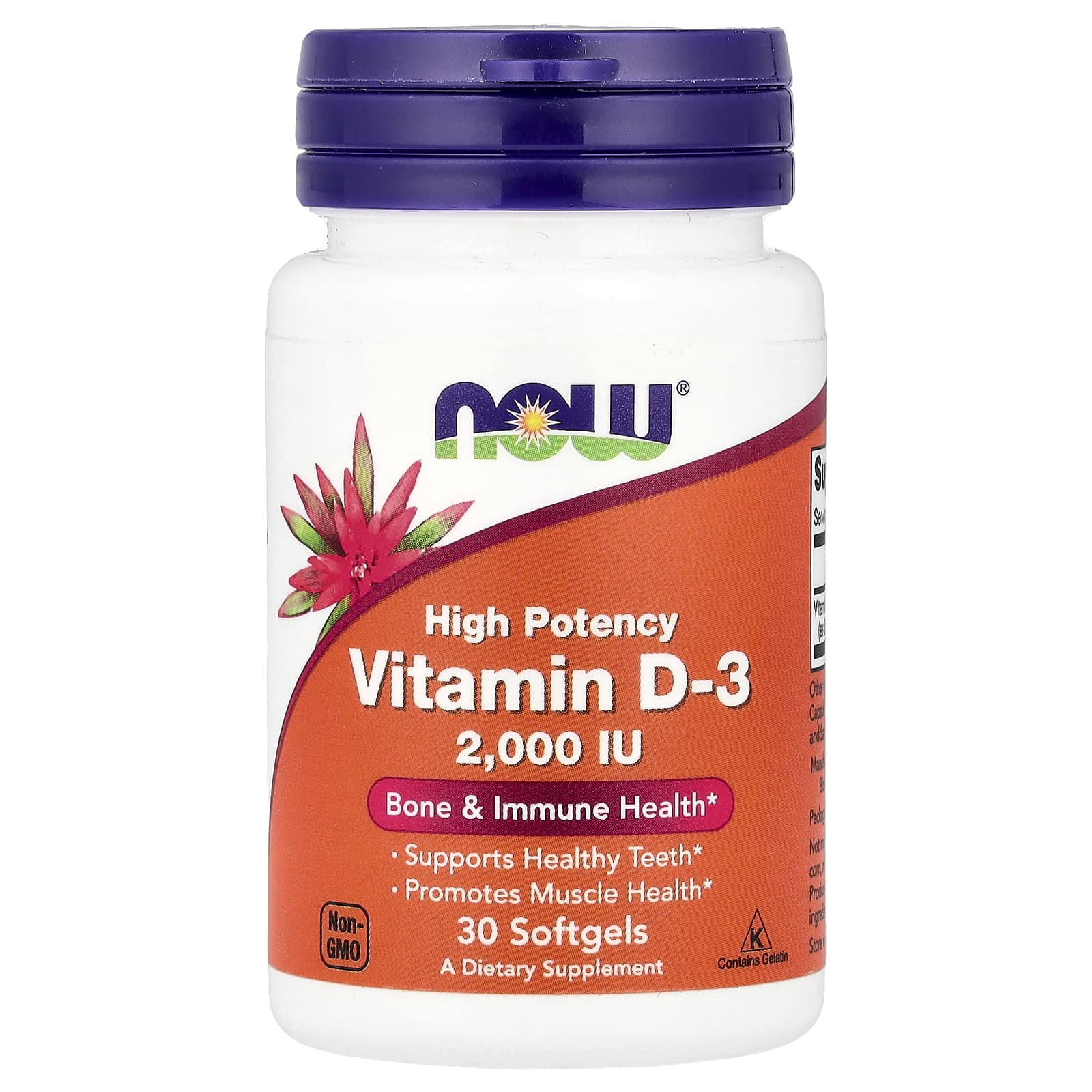 NOW Foods, Vitamin D-3, 2,000 IU, 30 Softgels - Image 1