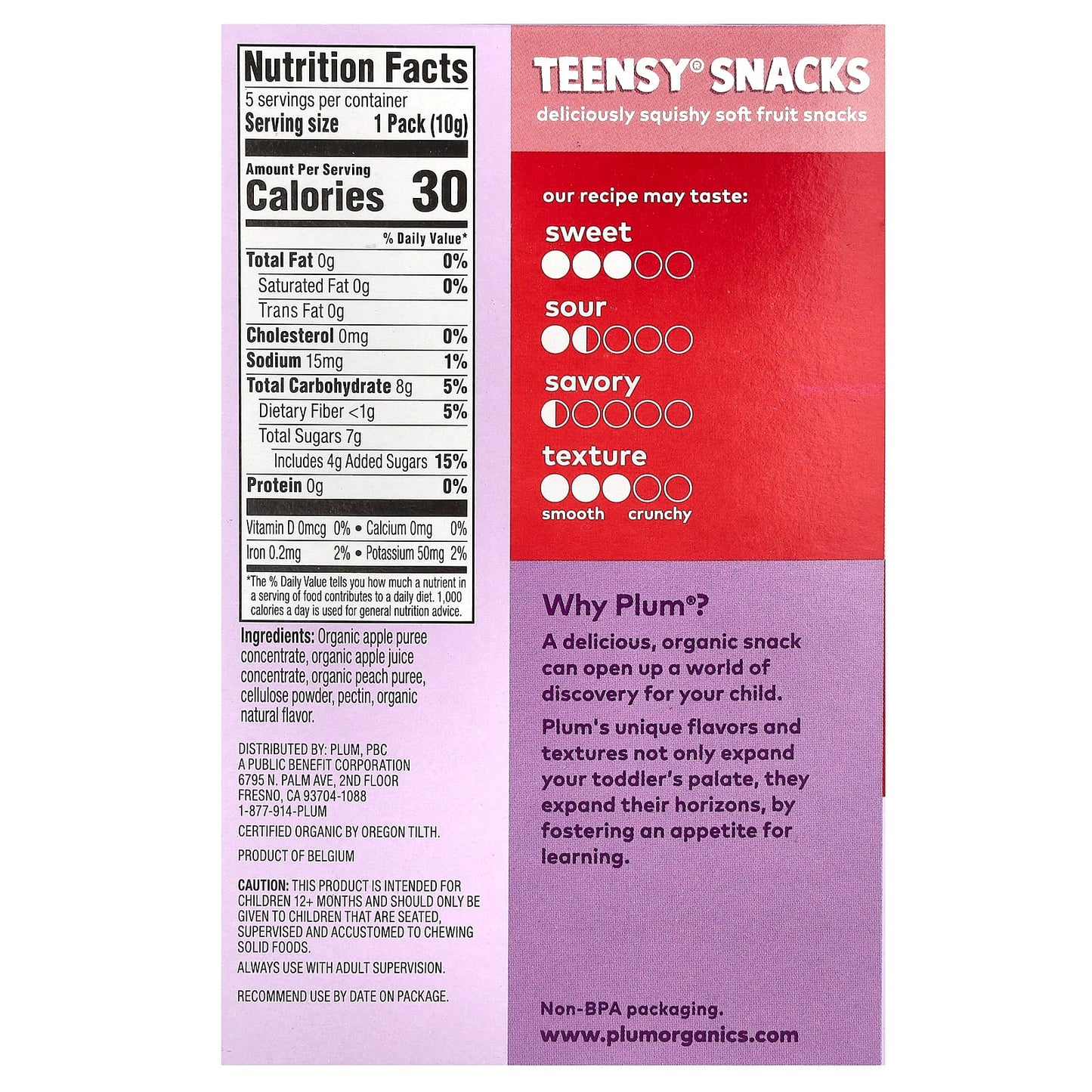 Plum Organics, Teensy Soft Fruits Snacks, 12+ Months, Peach, 5 Packs, 0.35 oz (10 g) Each - Image 2