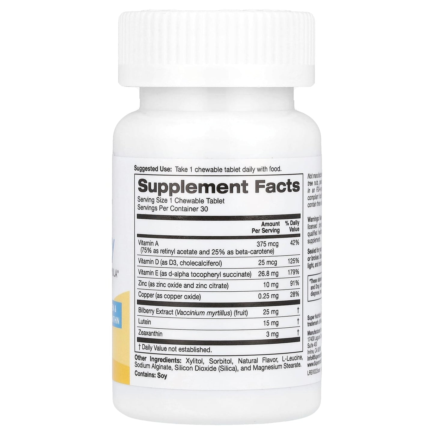 Triple Power Vision Formula with Lutein, Zeaxanthin & Vitamins - 30 Chewable Tablets - Image 2