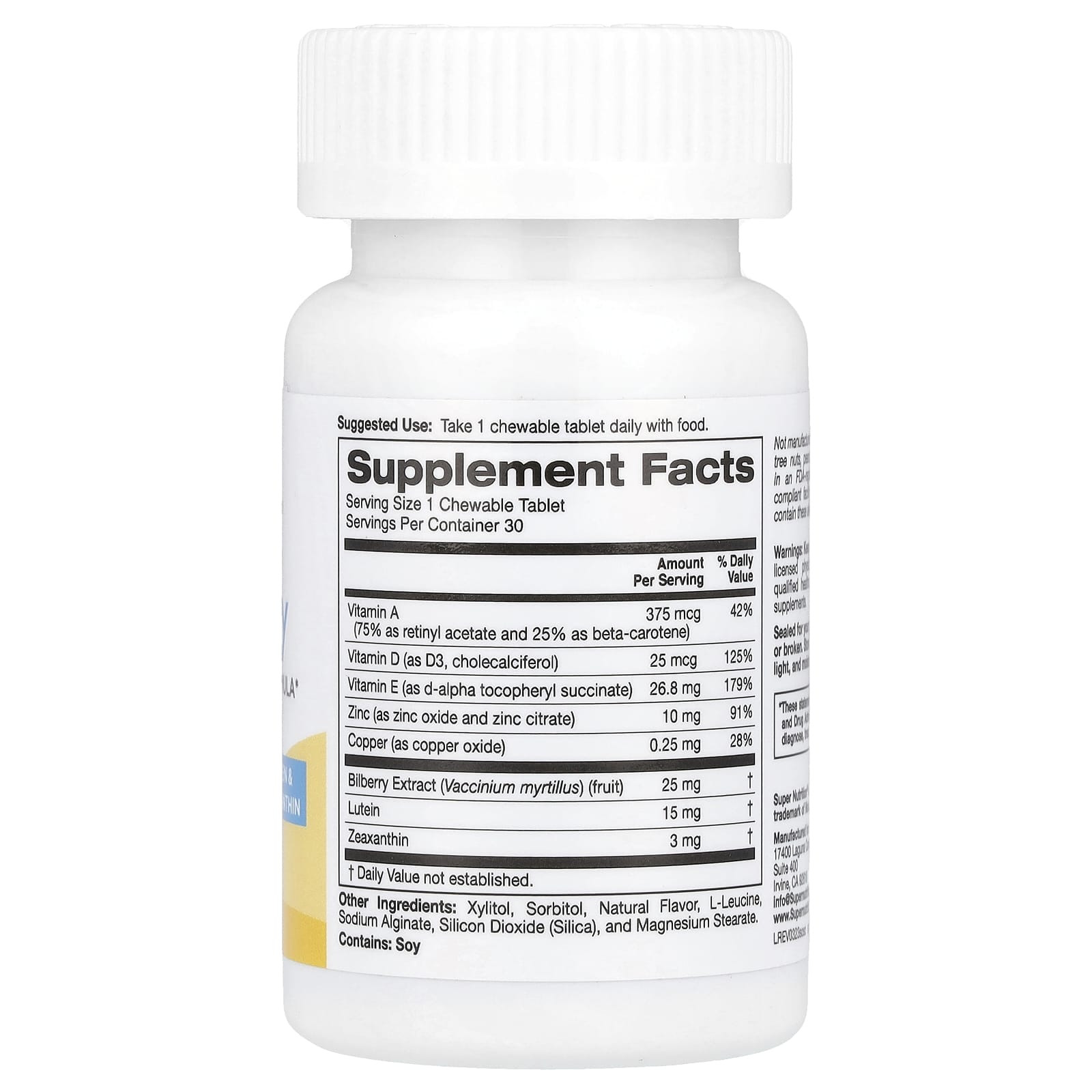 Triple Power Vision Formula with Lutein, Zeaxanthin & Vitamins - 30 Chewable Tablets - Image 2