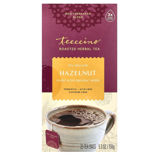 Teeccino, Roasted Herbal Tea, Hazelnut, Caffeine Free, 25 Tea Bags, 5.3 oz (150 g) - Image 1