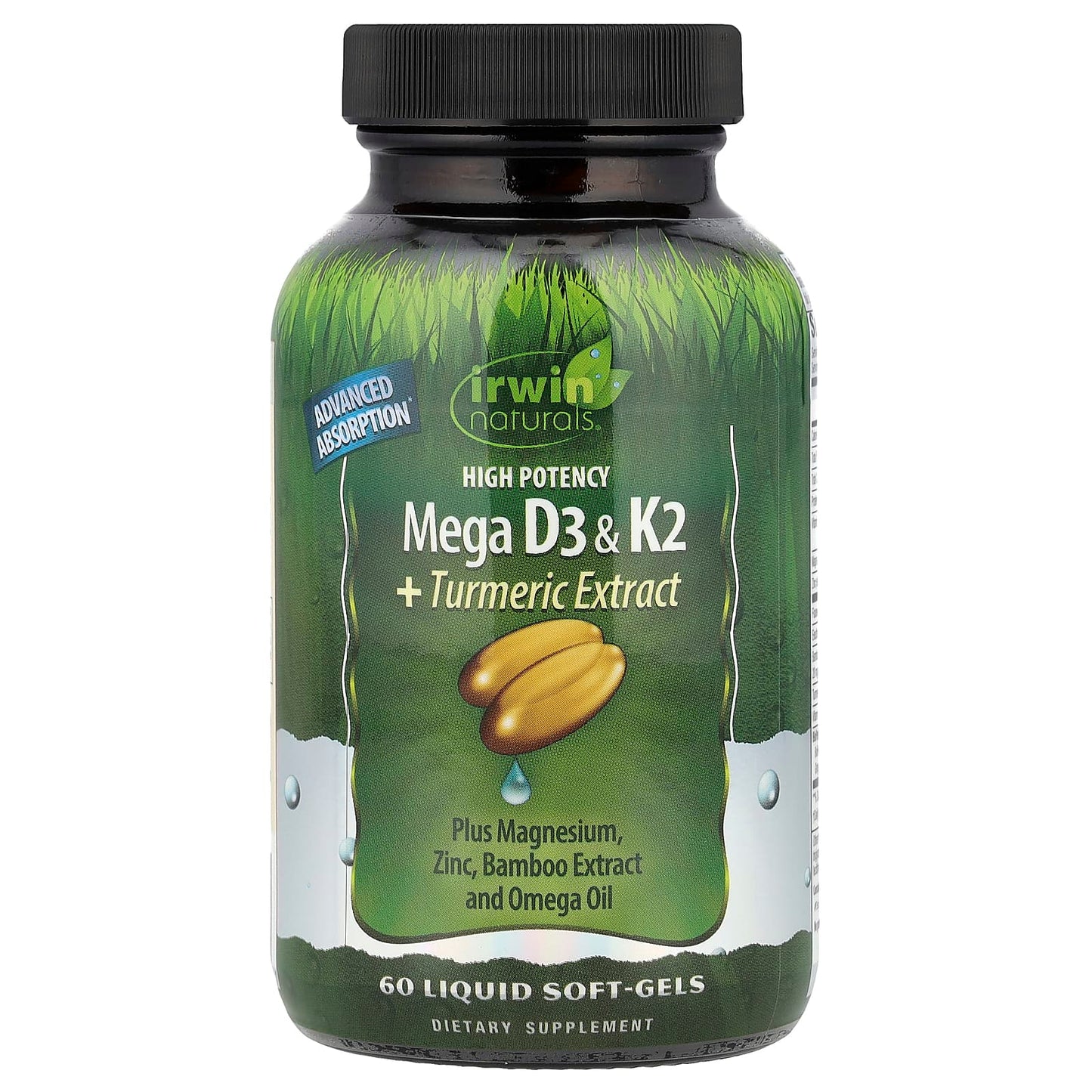 High Potency Mega D3 & K2 + Turmeric Liquid Soft-Gels for Bone Health - Image 1