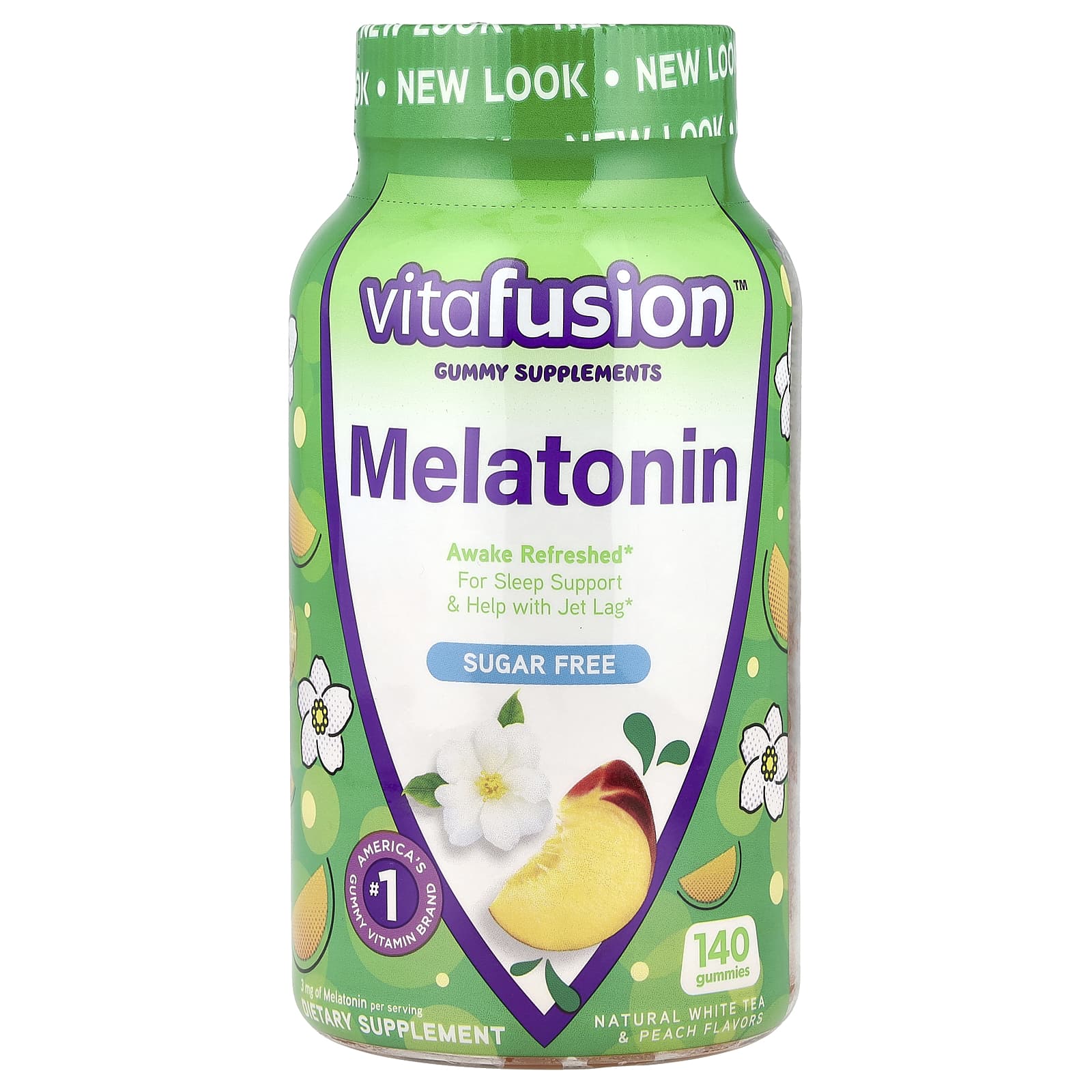 VitaFusion, Melatonin Gummies, Natural White Tea & Peach, Sugar Free, 3 mg, 140 Gummies - Image 1