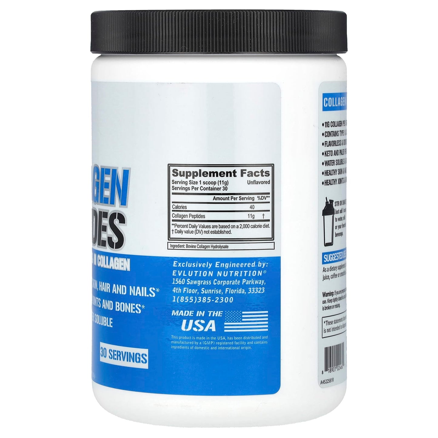 EVLution Nutrition Collagen Peptides 11.64 oz Unflavored - Promotes Healthy Skin, Hair & Joints - Image 2