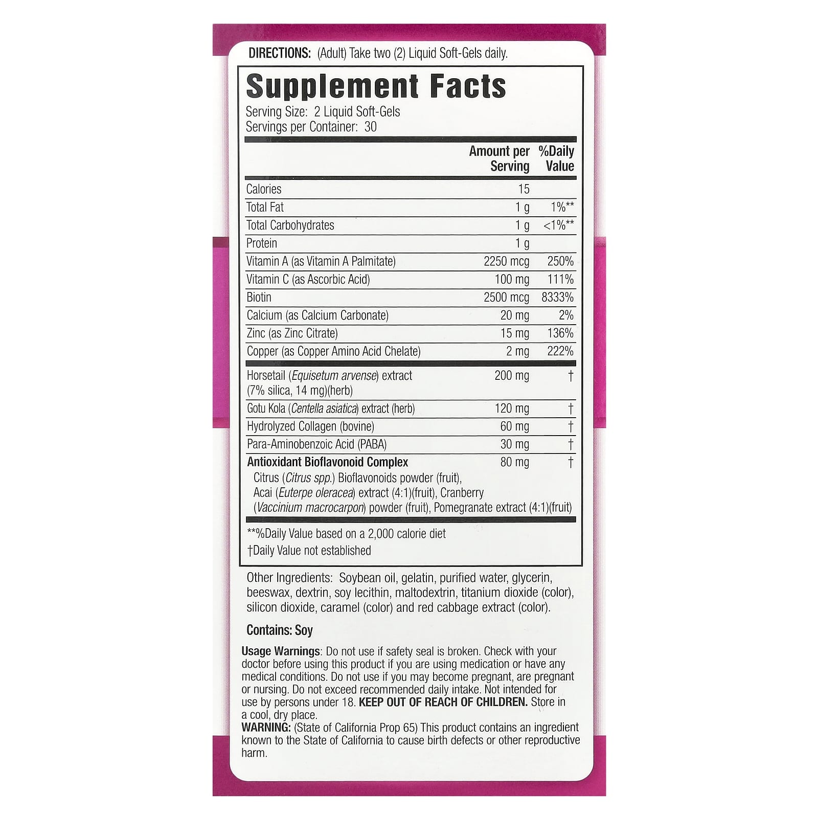 Biotin, Silica, & Collagen Complex for Stronger Hair & Nails - 60 Soft-Gels - Image 2