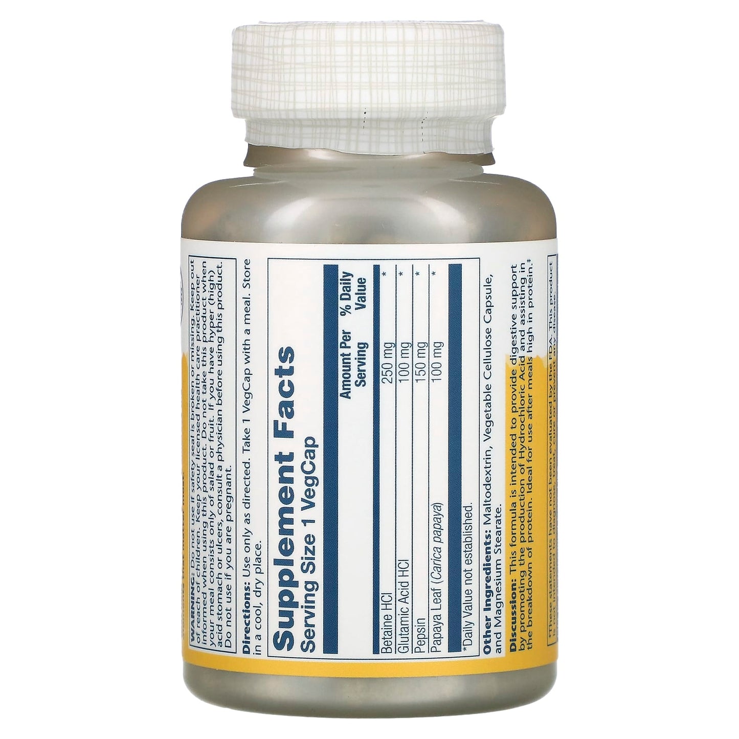 Solaray, Betaine HCL with Pepsin, 250 mg, 180 VegCaps - Image 2
