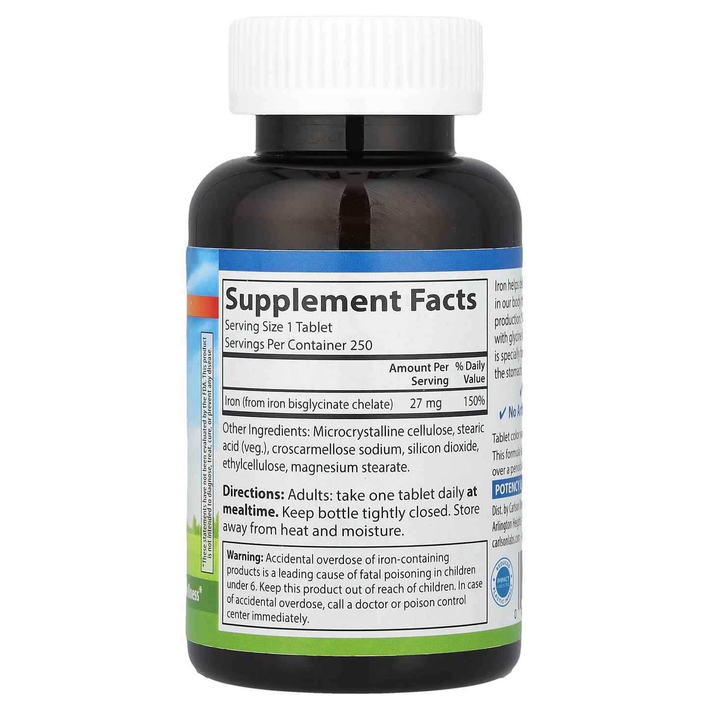 Carlson Chelated Iron Supplement for Energy & Blood Health - 27mg, 250 Tablets - Image 2