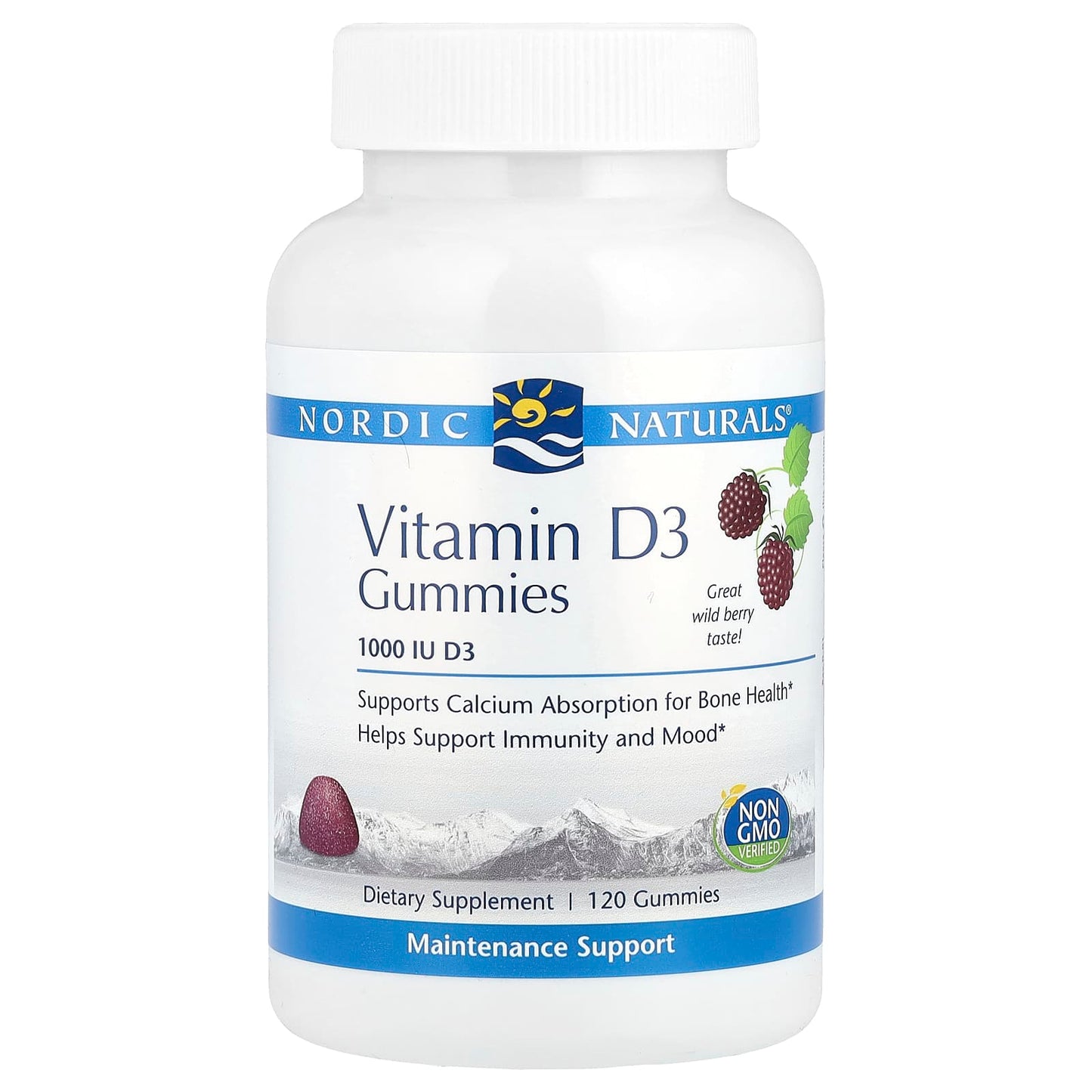 Nordic Naturals, Vitamin D3 Gummies, Wild Berry, 1,000 IU, 120 Gummies - Image 1