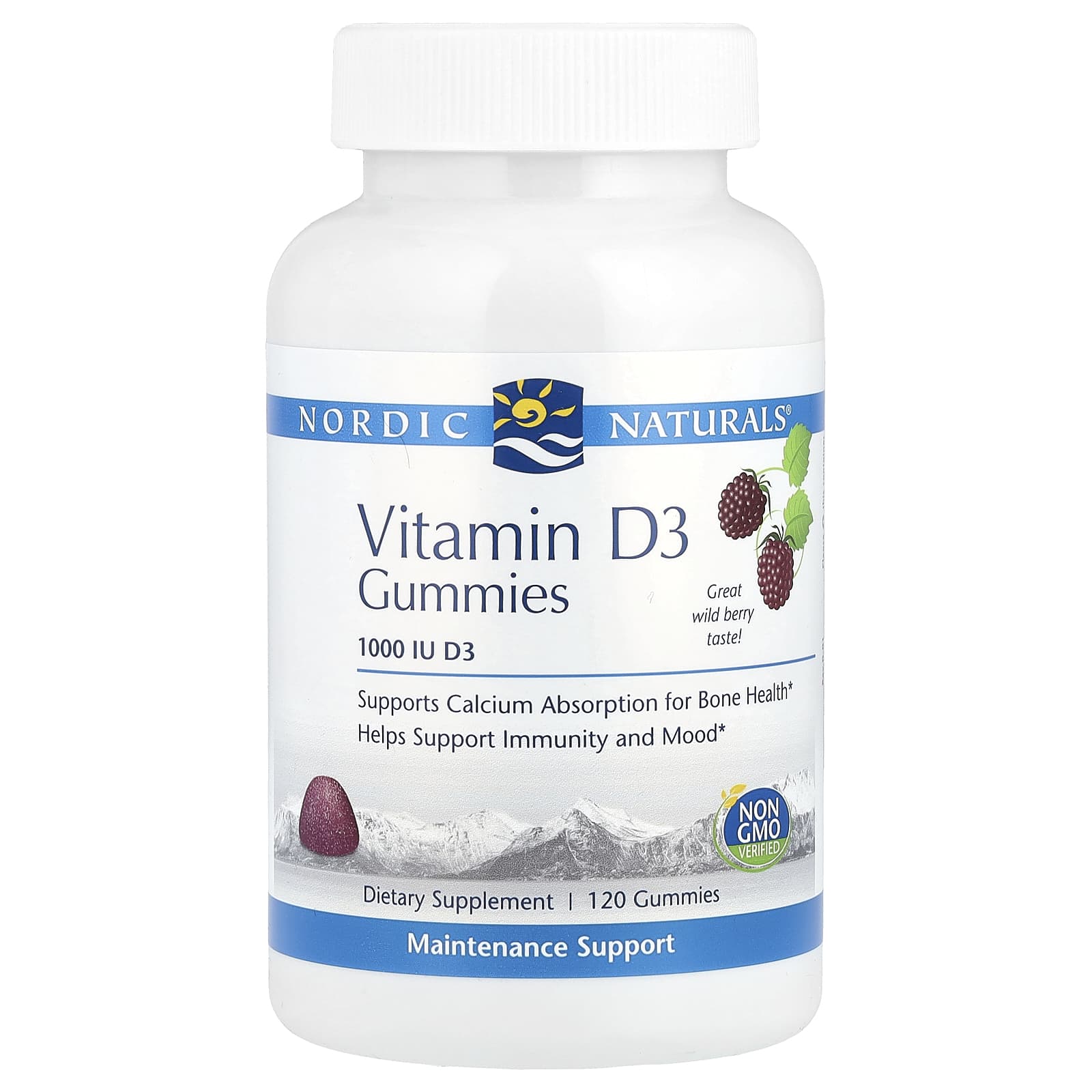 Nordic Naturals, Vitamin D3 Gummies, Wild Berry, 1,000 IU, 120 Gummies - Image 1