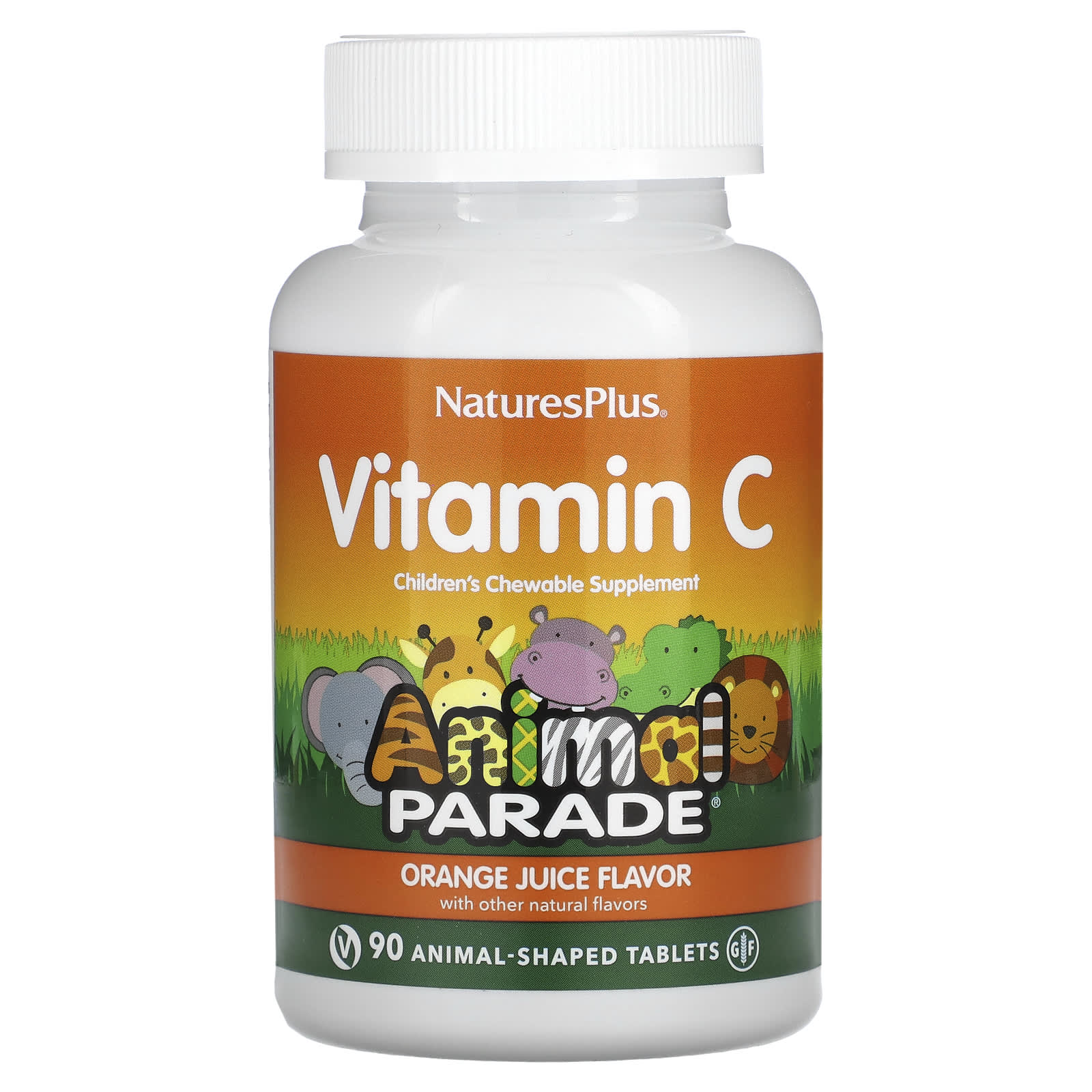 NaturesPlus, Source of Life, Animal Parade, Vitamin C,  Orange Juice, 90 Animal-Shaped Tablets - Image 1