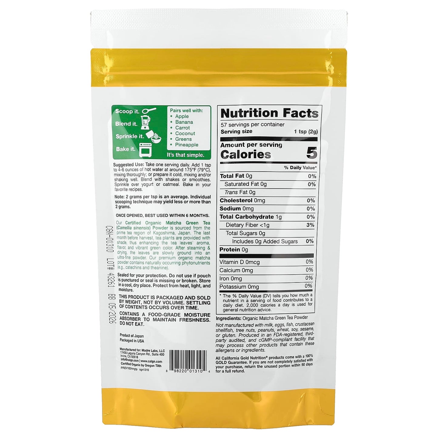 Organic Matcha Green Tea Powder by California Gold Nutrition - Image 2