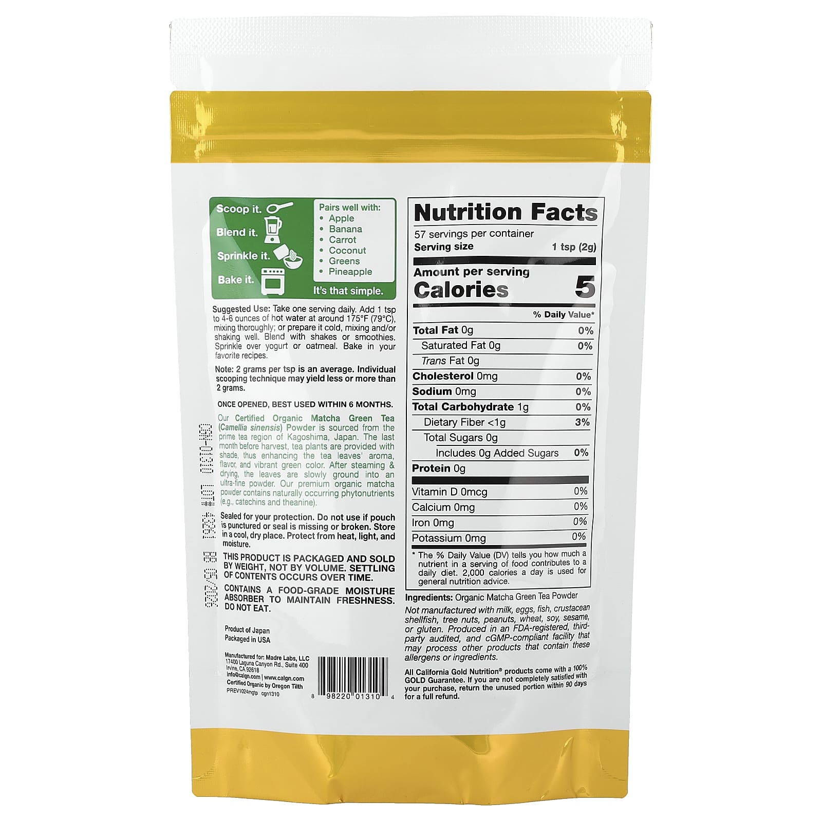 Organic Matcha Green Tea Powder by California Gold Nutrition - Image 2