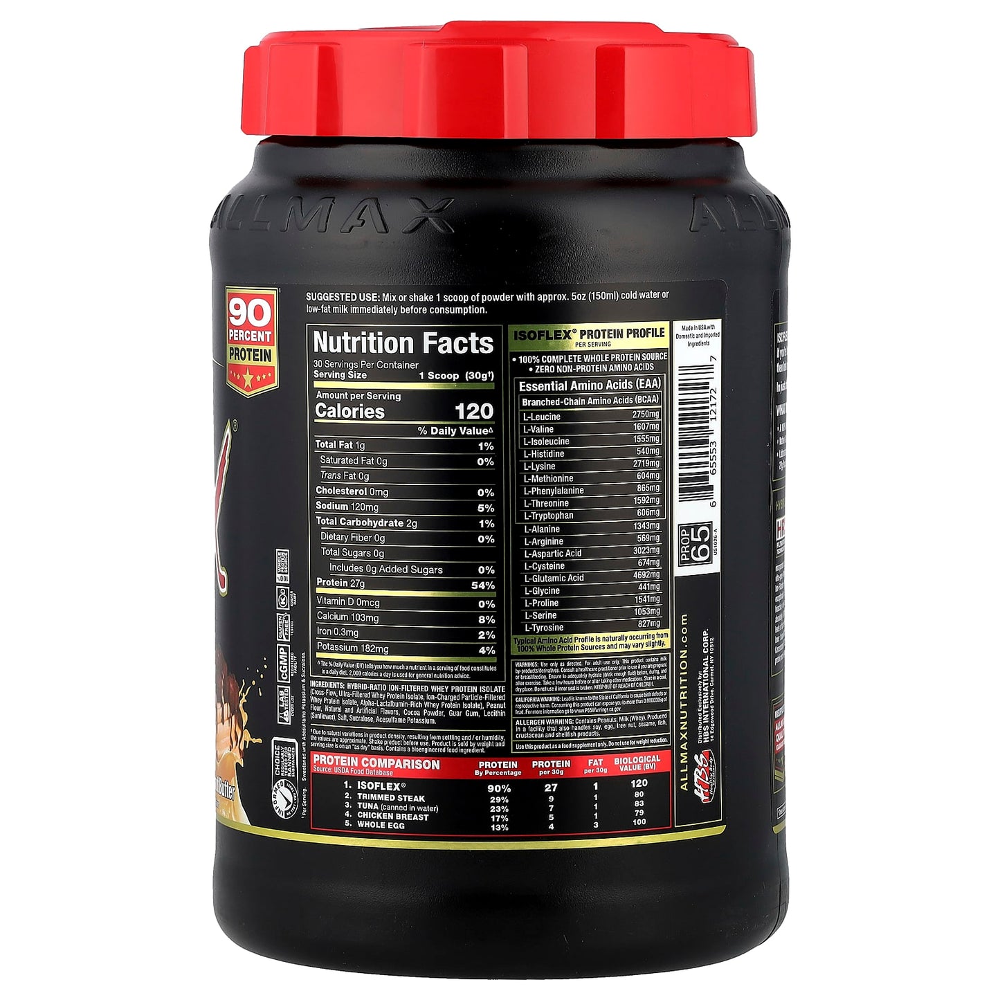 ALLMAX ISOFLEX Pure Whey Protein Isolate, Chocolate Peanut Butter, 2 lbs - Image 2