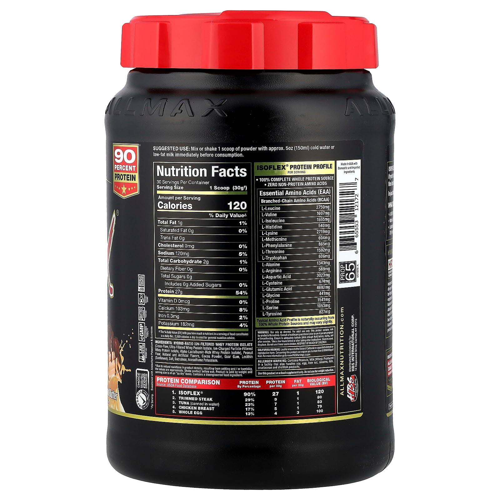 ALLMAX ISOFLEX Pure Whey Protein Isolate, Chocolate Peanut Butter, 2 lbs - Image 2