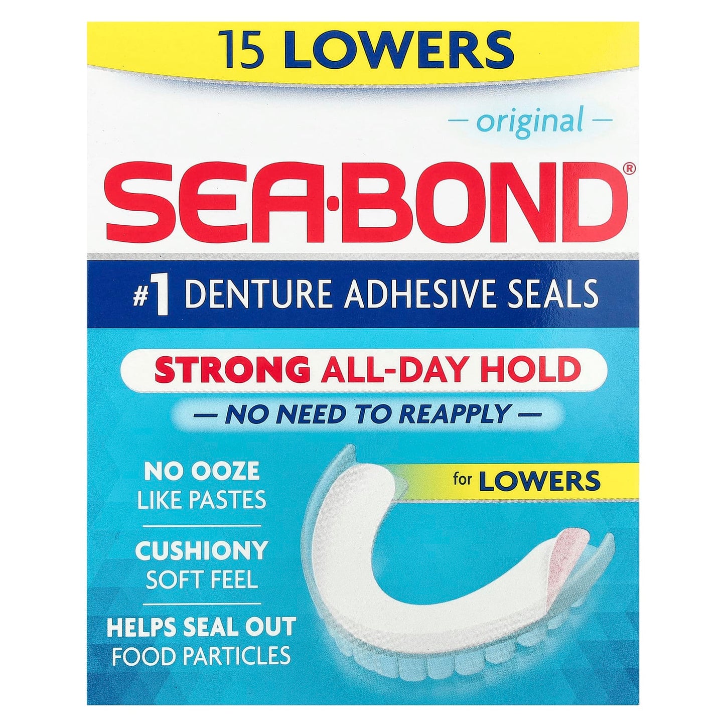 SeaBond, Denture Adhesive Seals, Original, 15 Lowers - Image 1