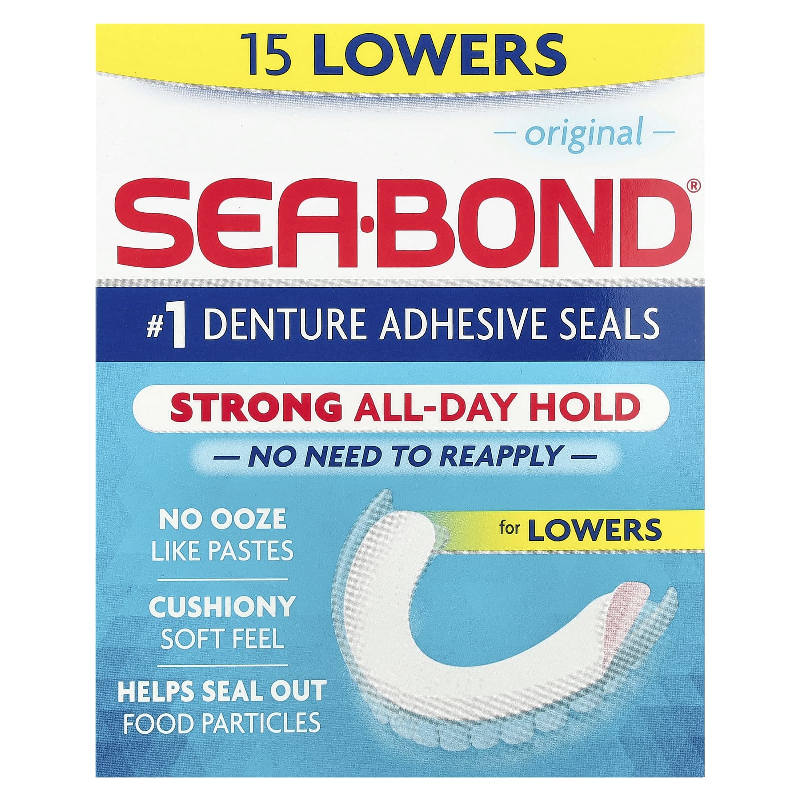 SeaBond, Denture Adhesive Seals, Original, 15 Lowers - Image 1