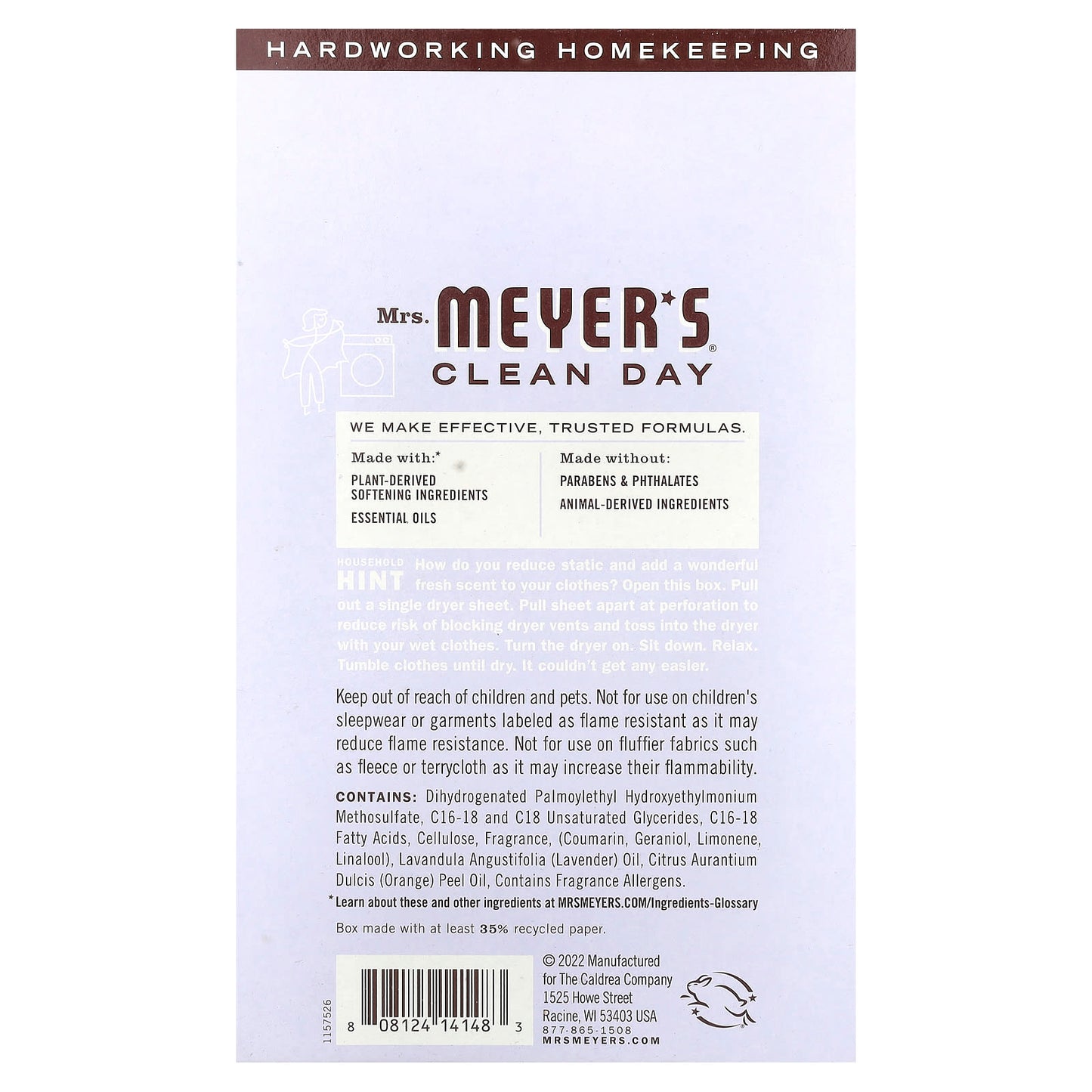 Mrs. Meyers Clean Day, Dryer Sheets, Lavender, 80 Sheets - Image 2