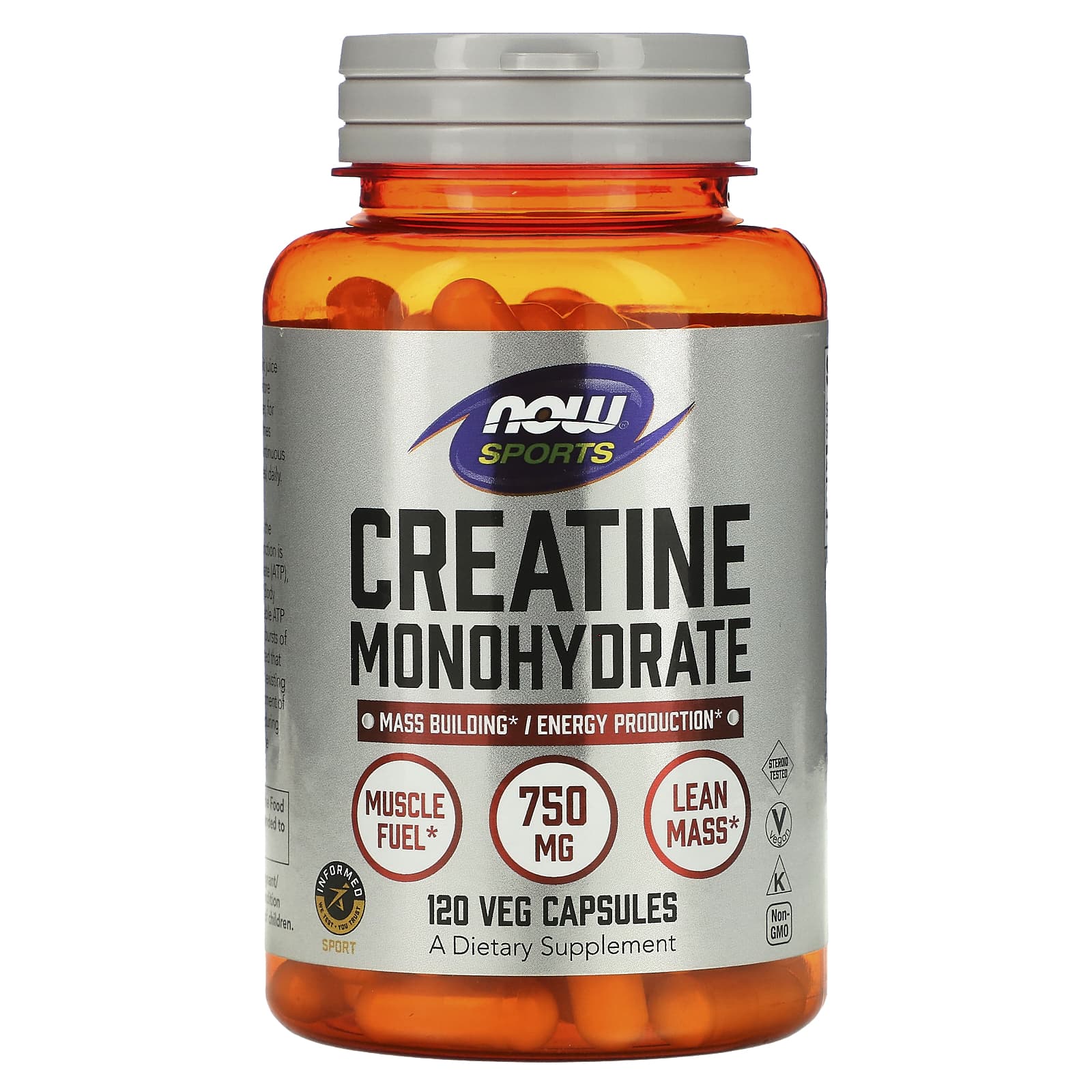 NOW Foods, Sports, Creatine Monohydrate, 750 mg, 120 Veg Capsules - Image 1