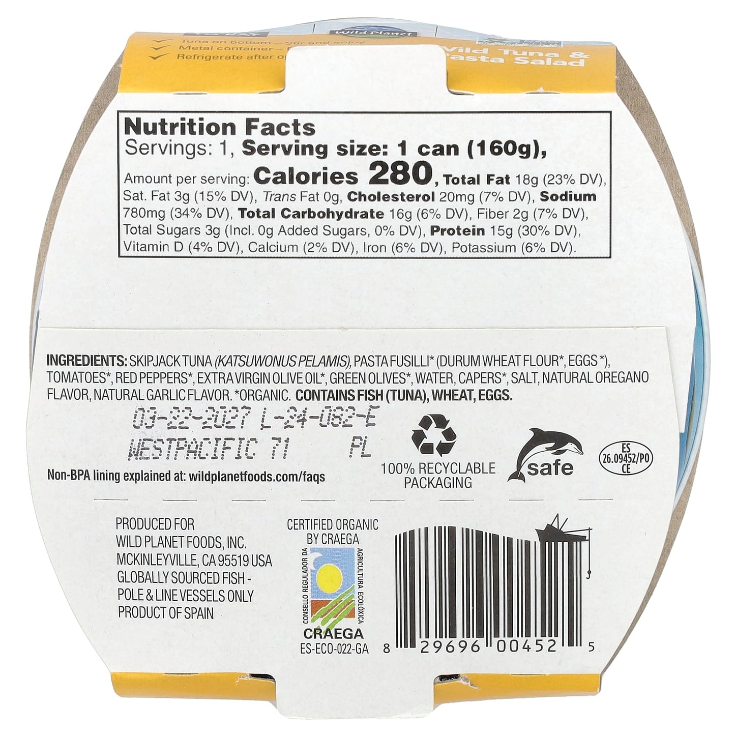 Wild Planet, Wild Tuna & Pasta Salad, 5.6 oz (160 g) - Image 2