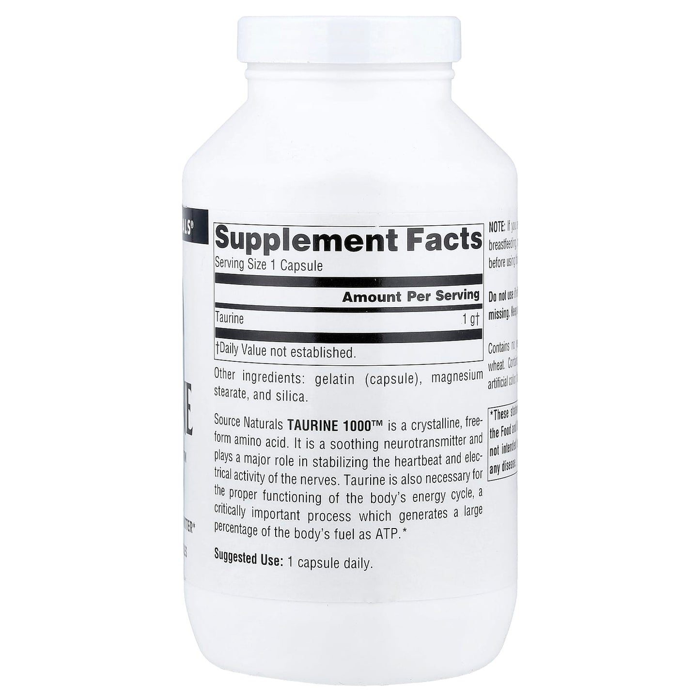 Source Naturals, Taurine 1000™, 1,000 mg, 240 Capsules - Image 2