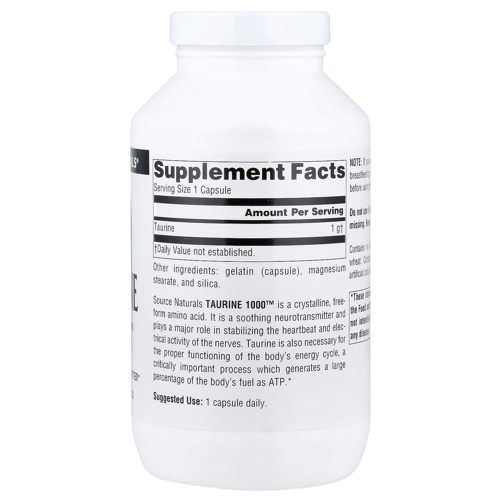 Source Naturals, Taurine 1000™, 1,000 mg, 240 Capsules - Image 2