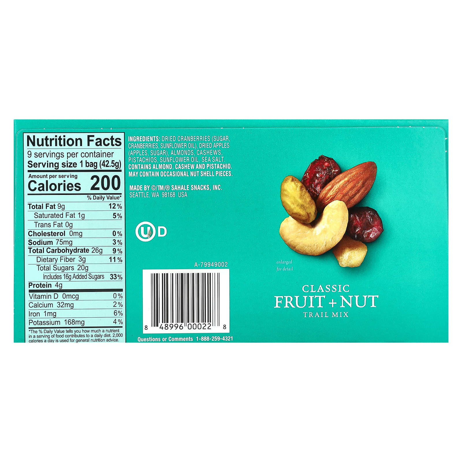 Sahale Snacks, Trail Mix, Classic Fruit + Nut, 9 Packs, 1.5 oz (42.5 g) Each - Image 2