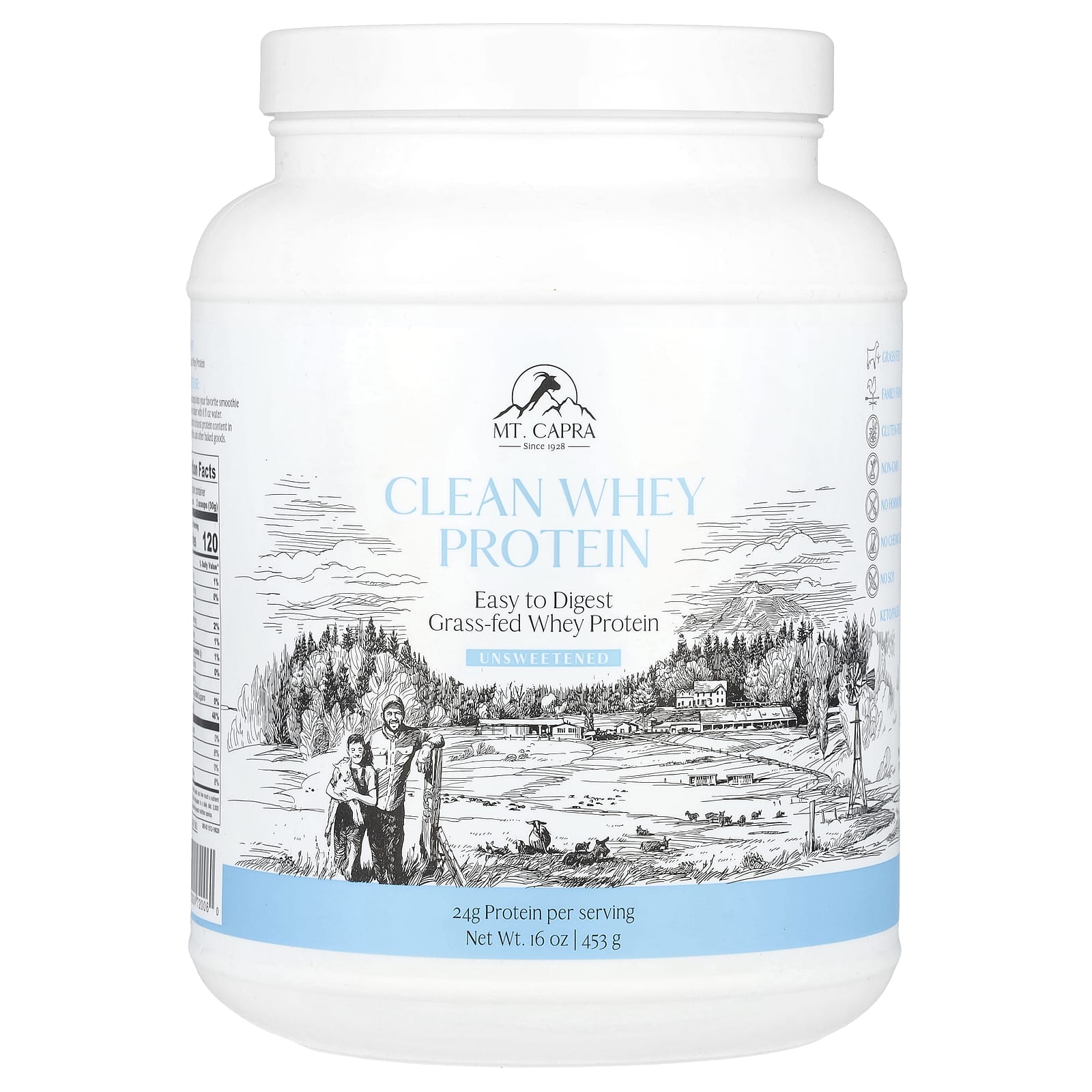 Mt. Capra, Clean Whey Protein, Unsweetened, 16 oz (453 g) - Image 1