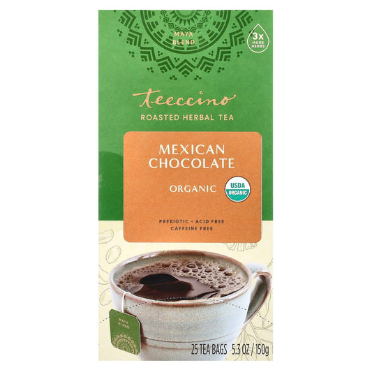 Teeccino, Organic Roasted Herbal Tea, Mexican Chocolate, Caffeine Free, 25 Tea Bags, 5.3 oz (150 g) - Image 1