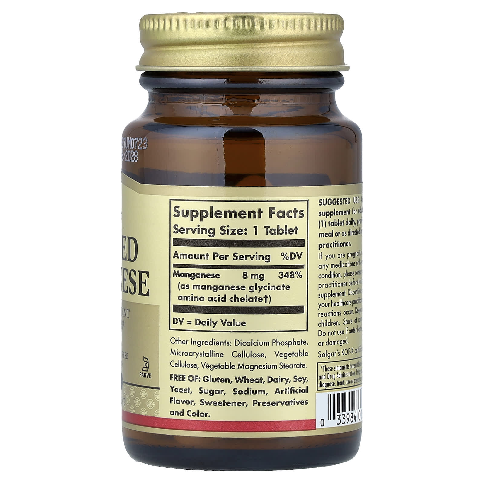 Solgar, Chelated Manganese, 100 Tablets (8 mg per Tablet) - Image 2