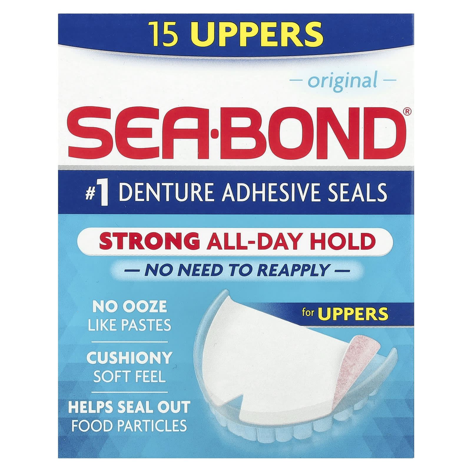 SeaBond, Denture Adhesive Seals, Original, 15 Uppers - Image 1