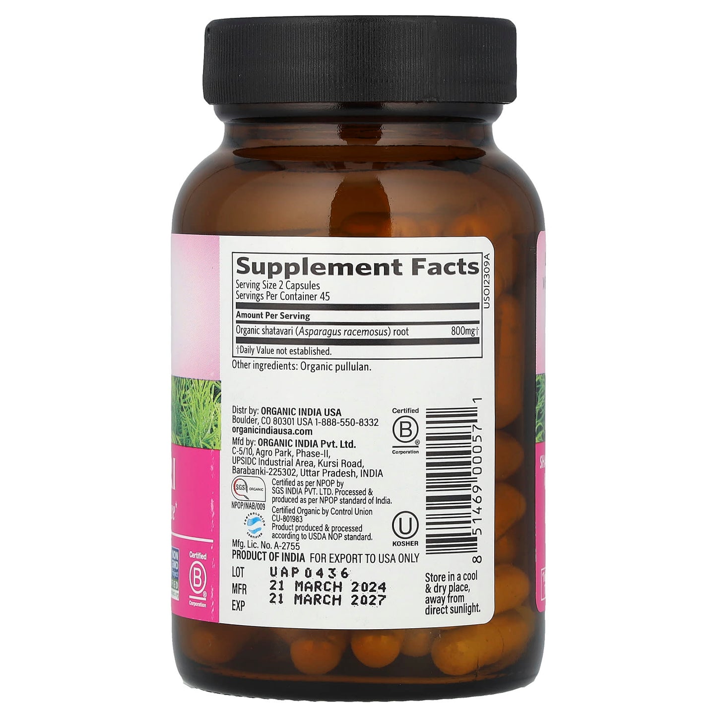 Organic India, Shatavari, 90 Vegetarian Caps (400 mg per Capsule) - Image 2