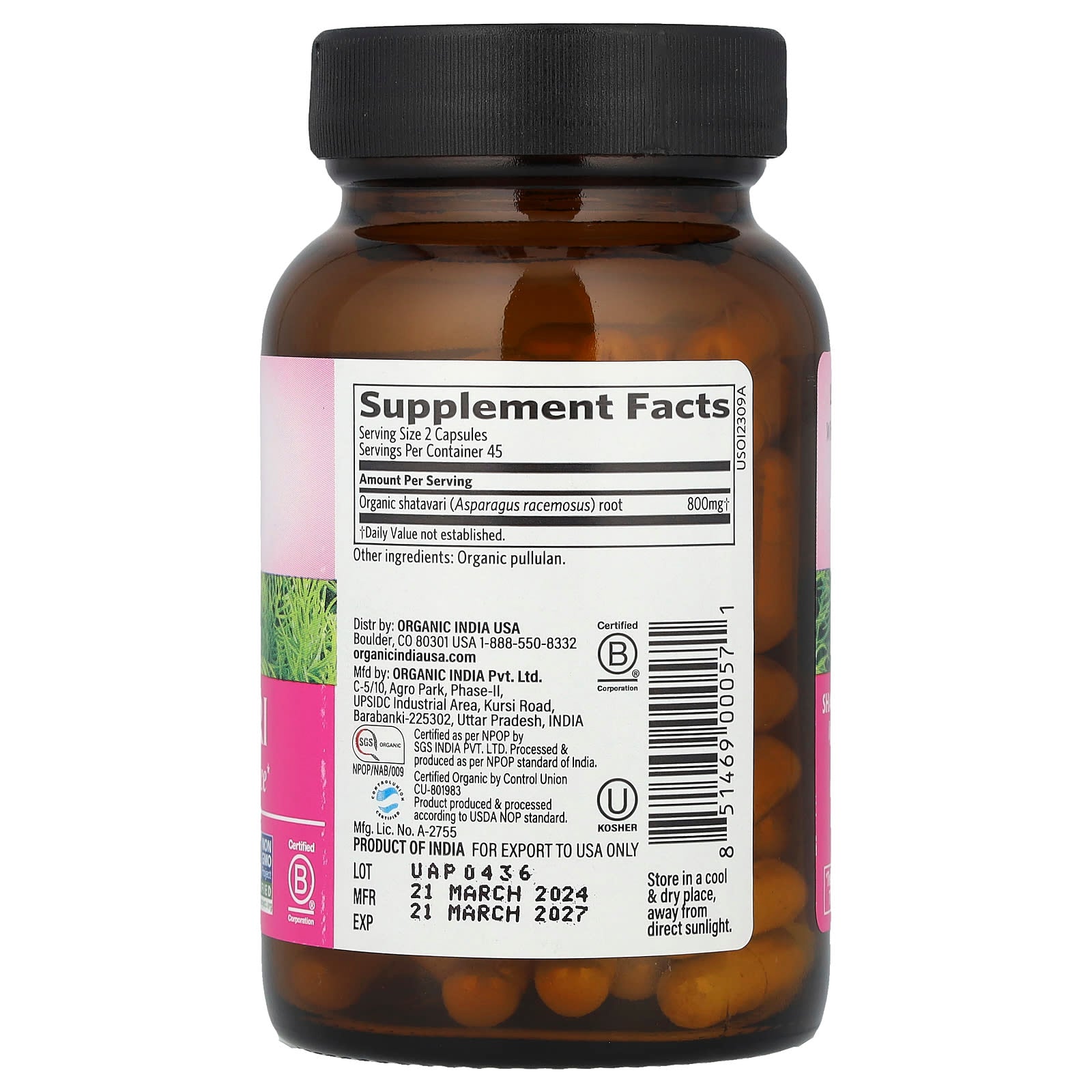 Organic India, Shatavari, 90 Vegetarian Caps (400 mg per Capsule) - Image 2