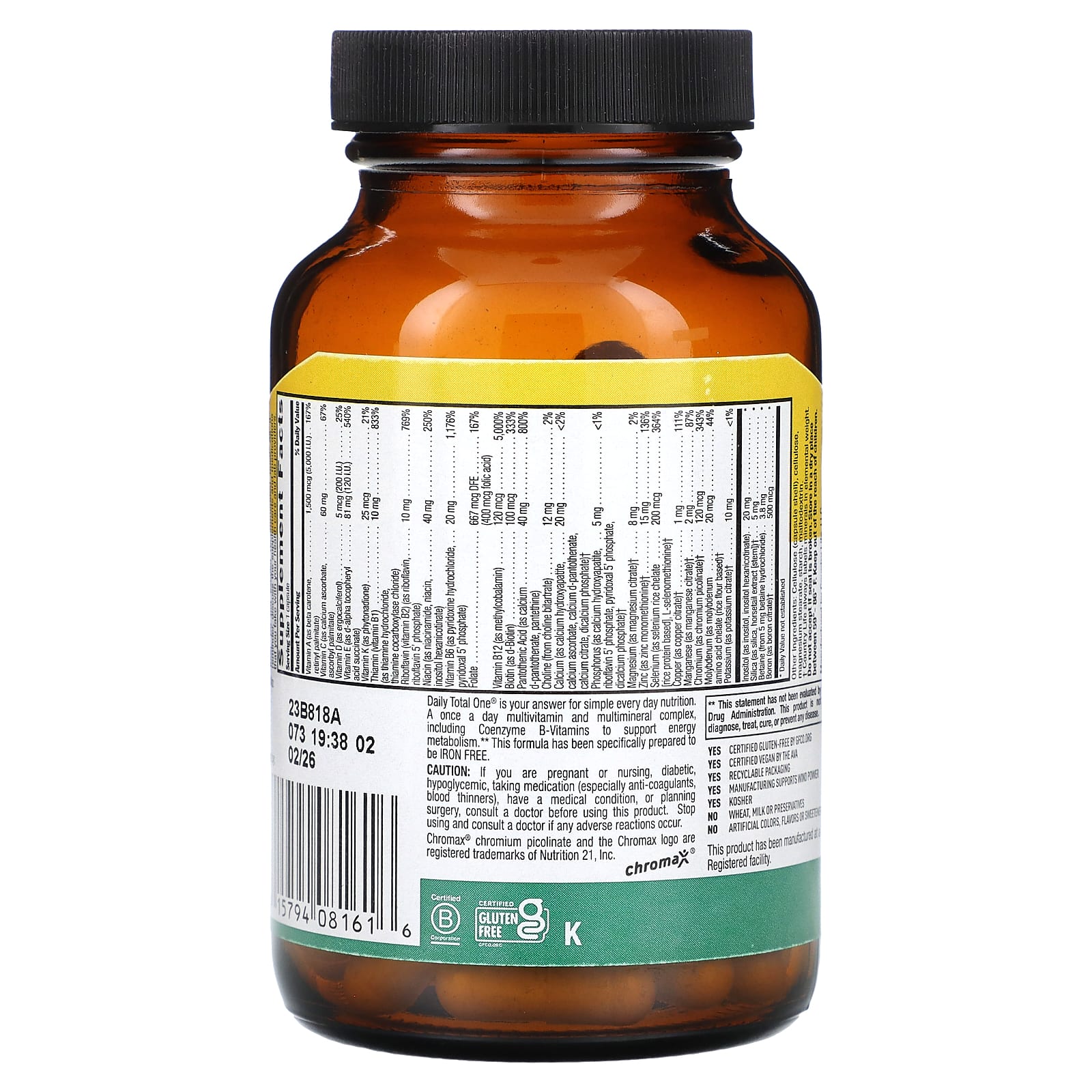 Country Life Daily Total One Iron-Free Vegan Multivitamin Capsules - Image 2