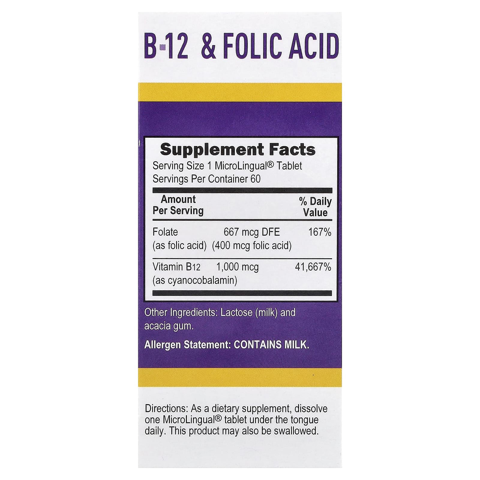 Superior Source, Cyanocobalamin B-12  & Folic Acid, 60 MicroLingual Instant Dissolve Tablets - Image 2