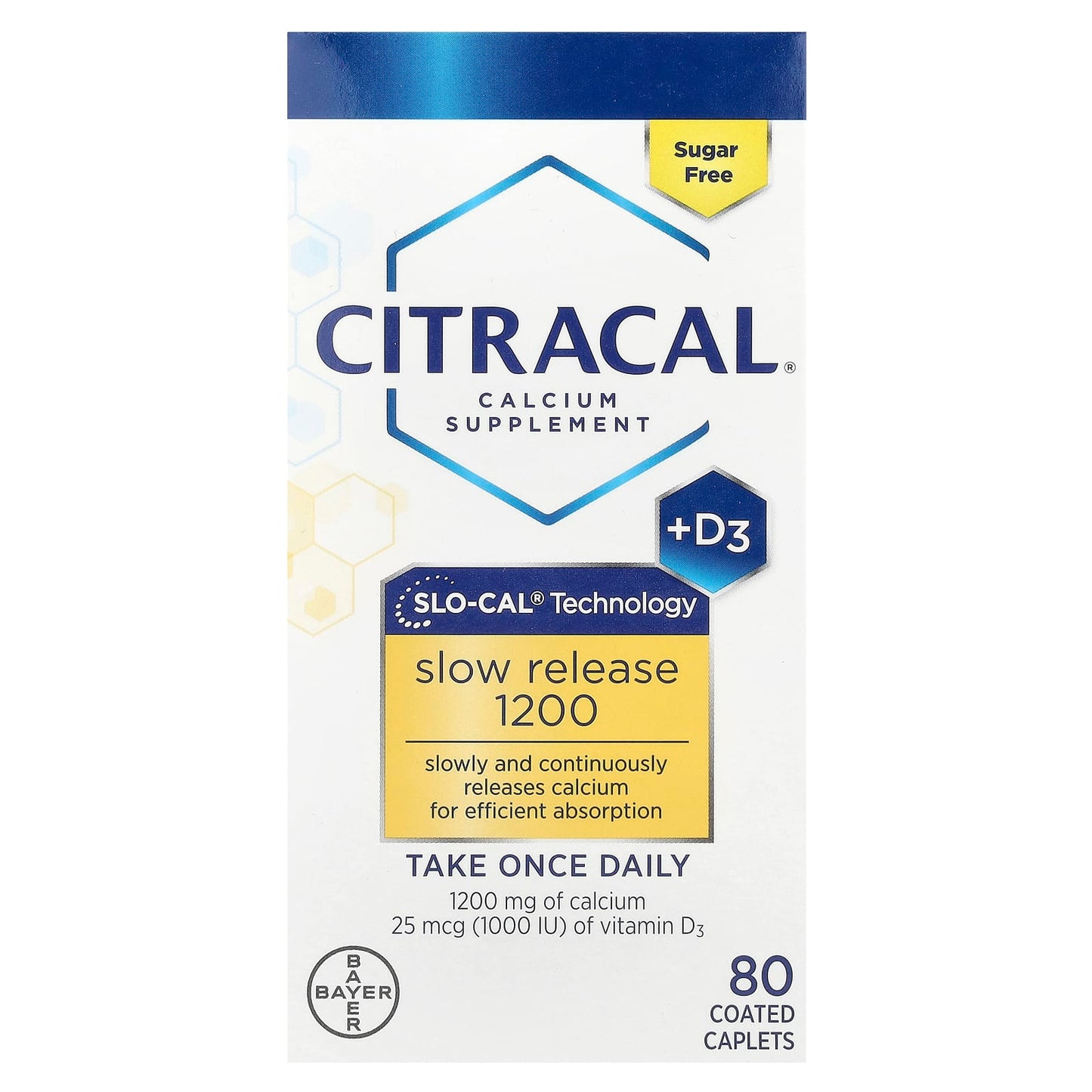 Citracal Calcium Supplement with D3, Slow Release, 1200mg, 80 Coated Tablets - Image 1