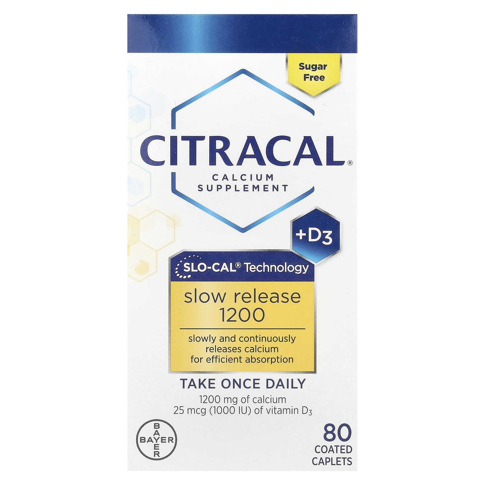 Citracal Calcium Supplement with D3, Slow Release, 1200mg, 80 Coated Tablets - Image 1