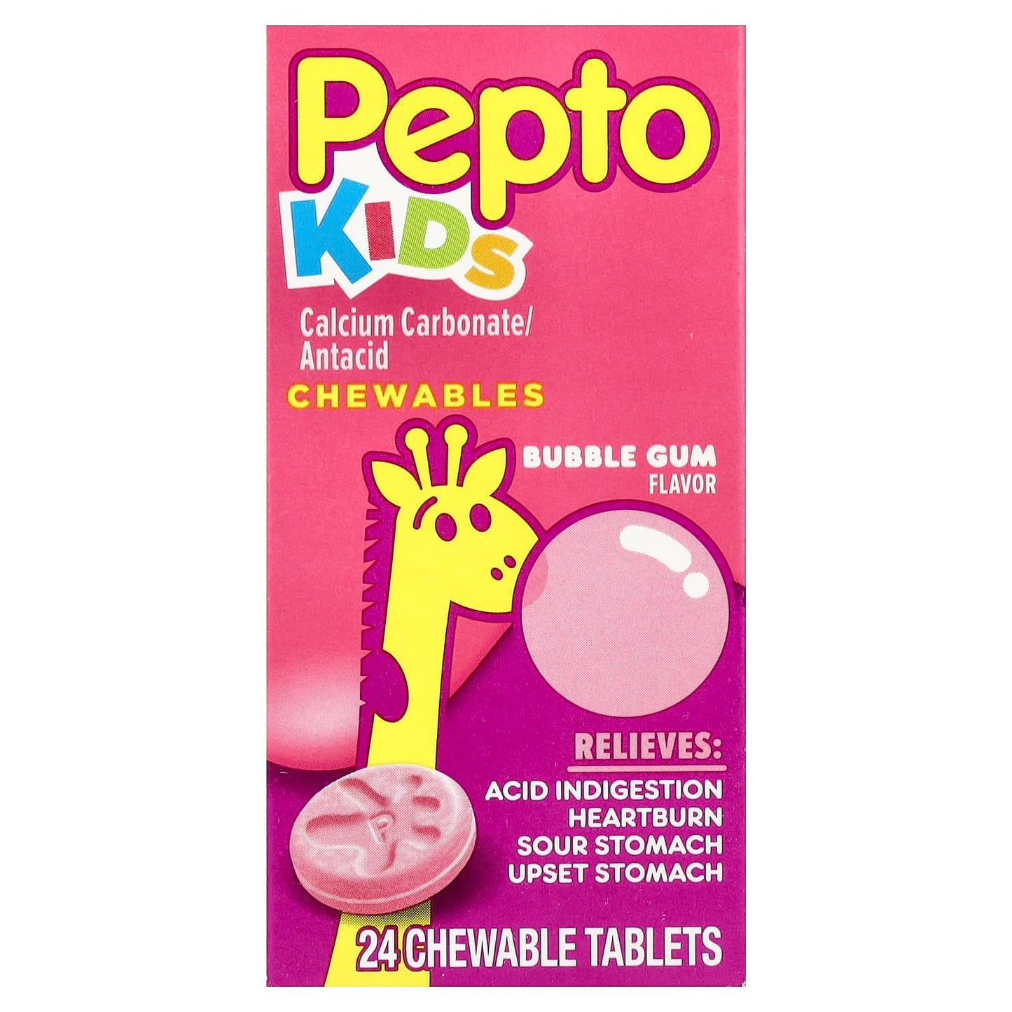 Pepto Bismol, Kids, Pepto Chewables, Bubble Gum,  24 Chewable Tablets - Image 1