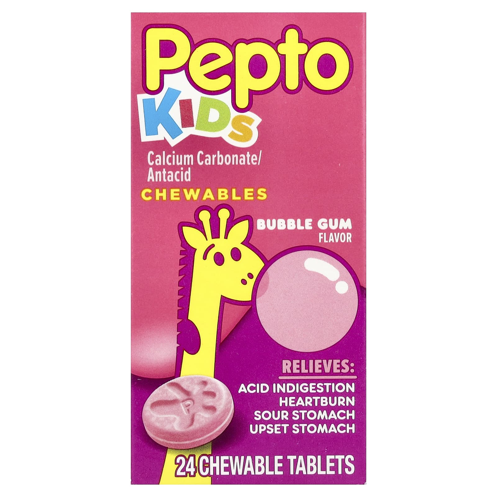 Pepto Bismol, Kids, Pepto Chewables, Bubble Gum,  24 Chewable Tablets - Image 1