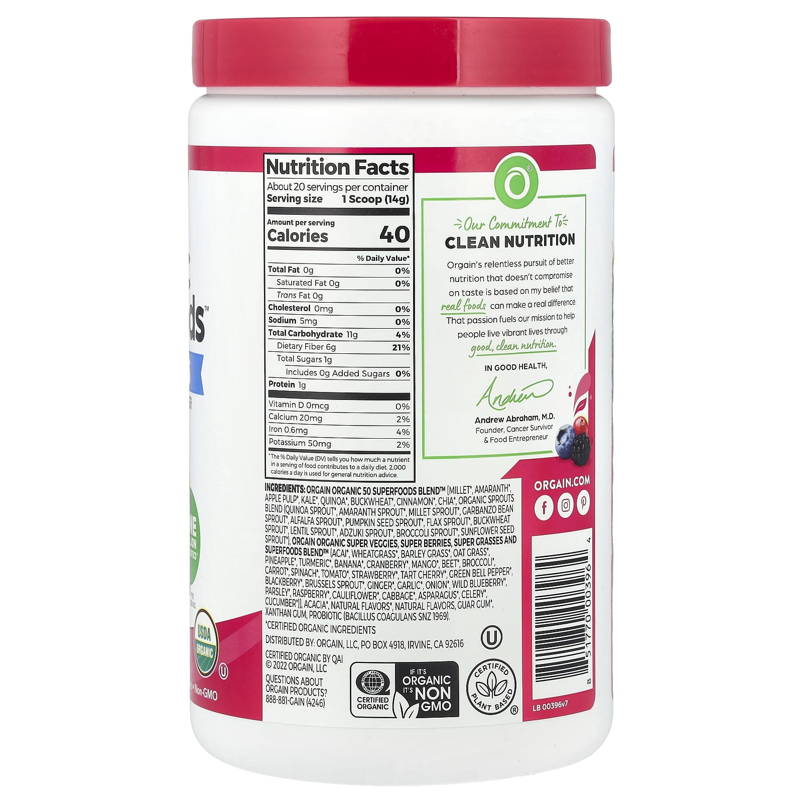 Orgain, Organic Superfoods™ + Probiotics Super Nutrition Powder, Berry, 9.9 oz (280 g) - Image 2